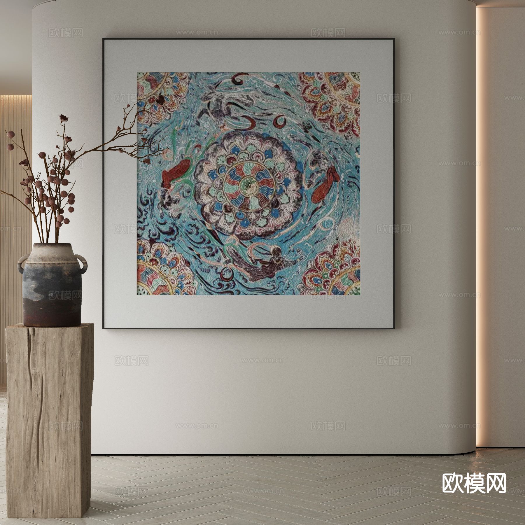 中古风装饰画 锦鲤挂画3d模型