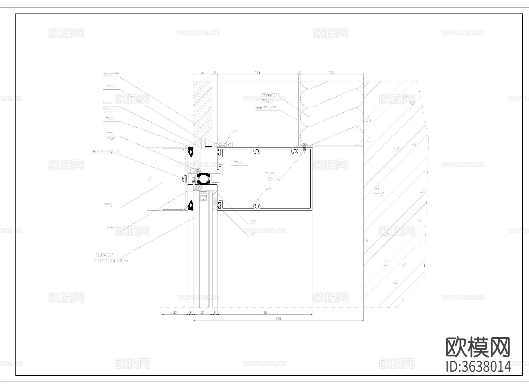 单元幕墙cad节点图下载（渲染图1）