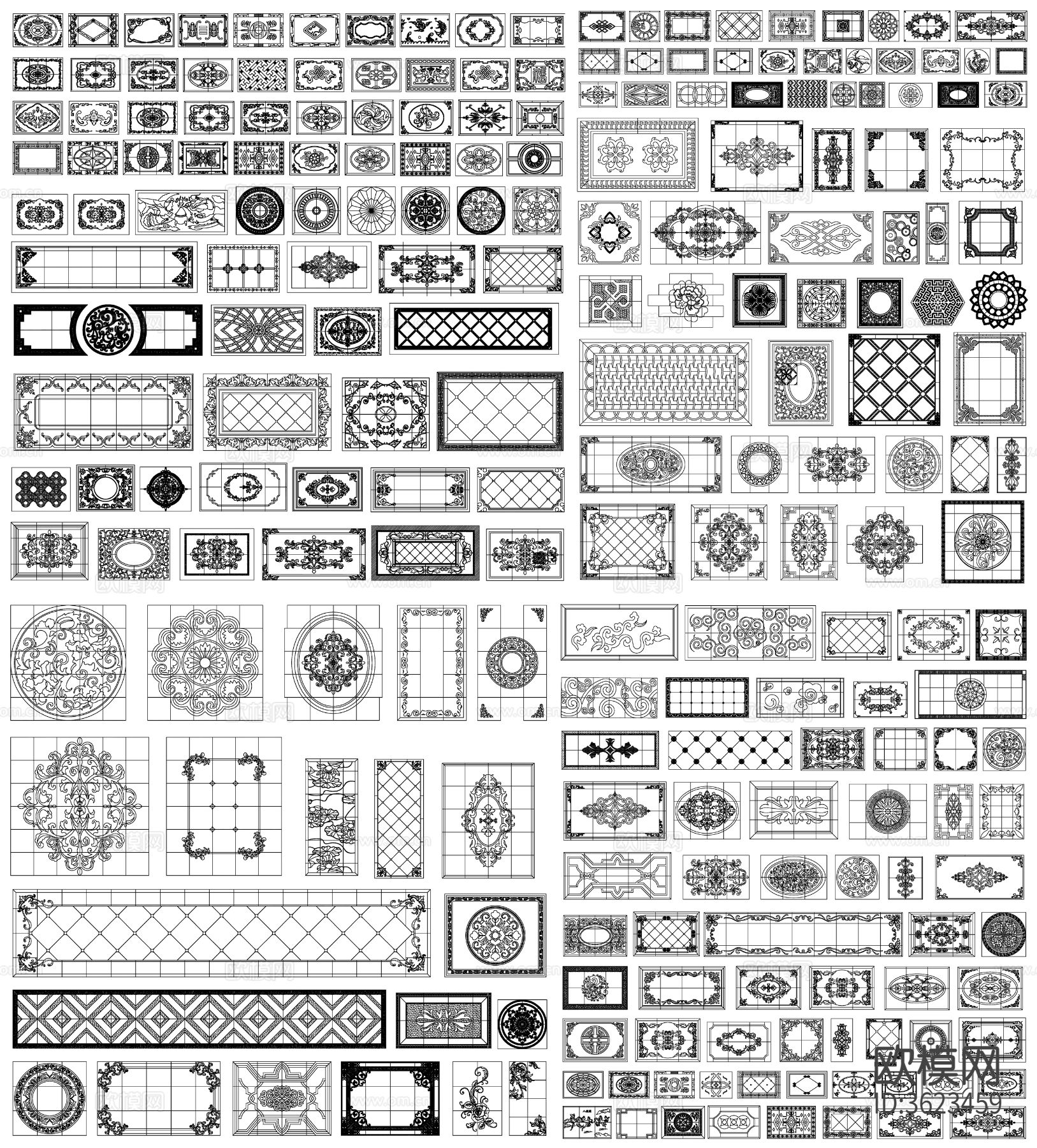 地面拼花 石材拼花 花纹 边线cad图库下载（渲染图1）