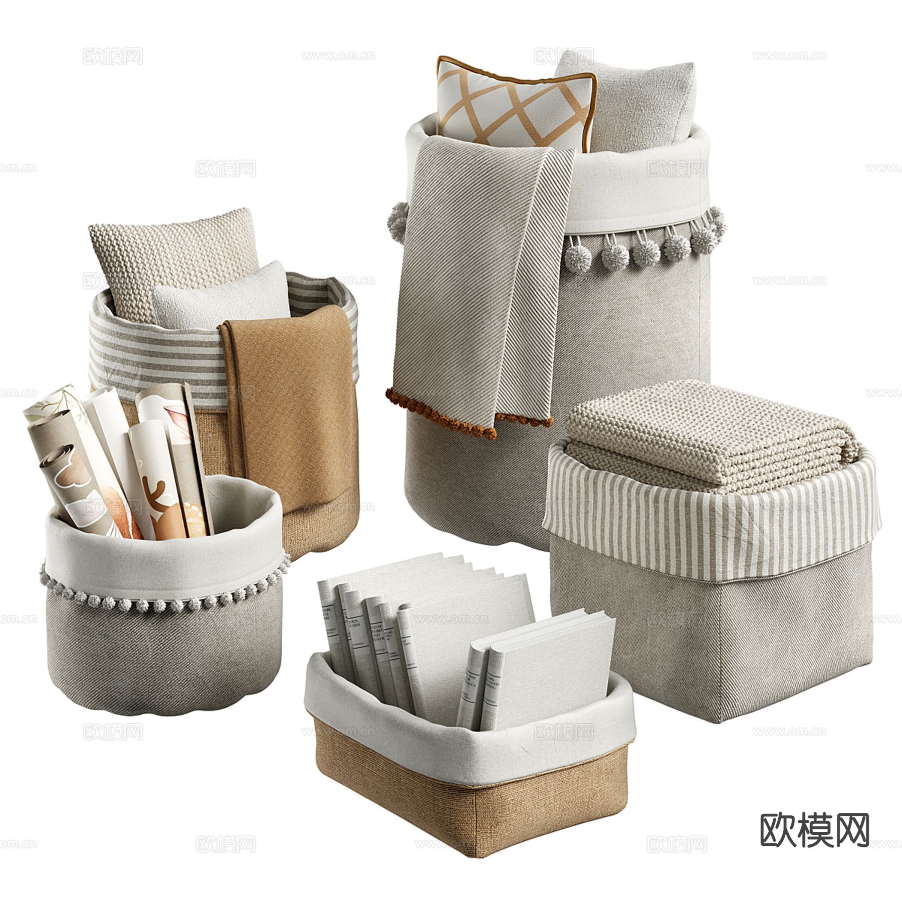 现代收纳筐 编织筐 收纳箱3d模型下载（渲染图1）