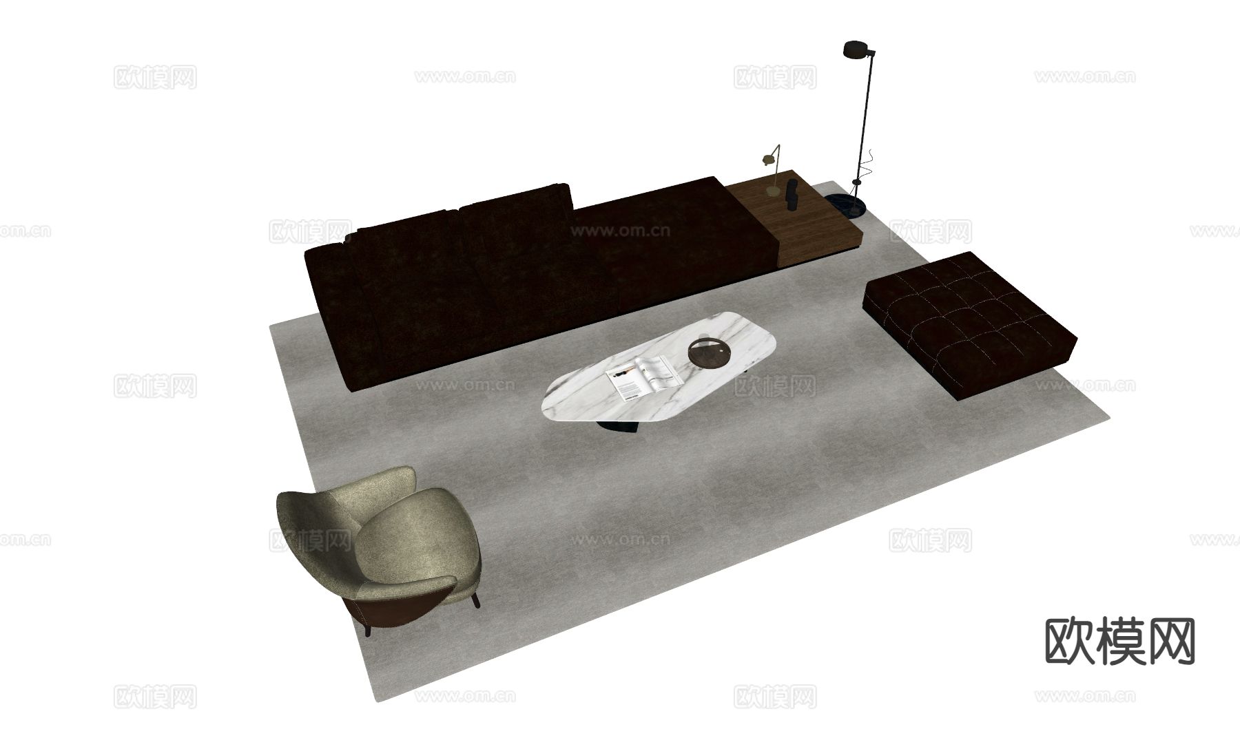 现代组合沙发su模型下载（渲染图1）