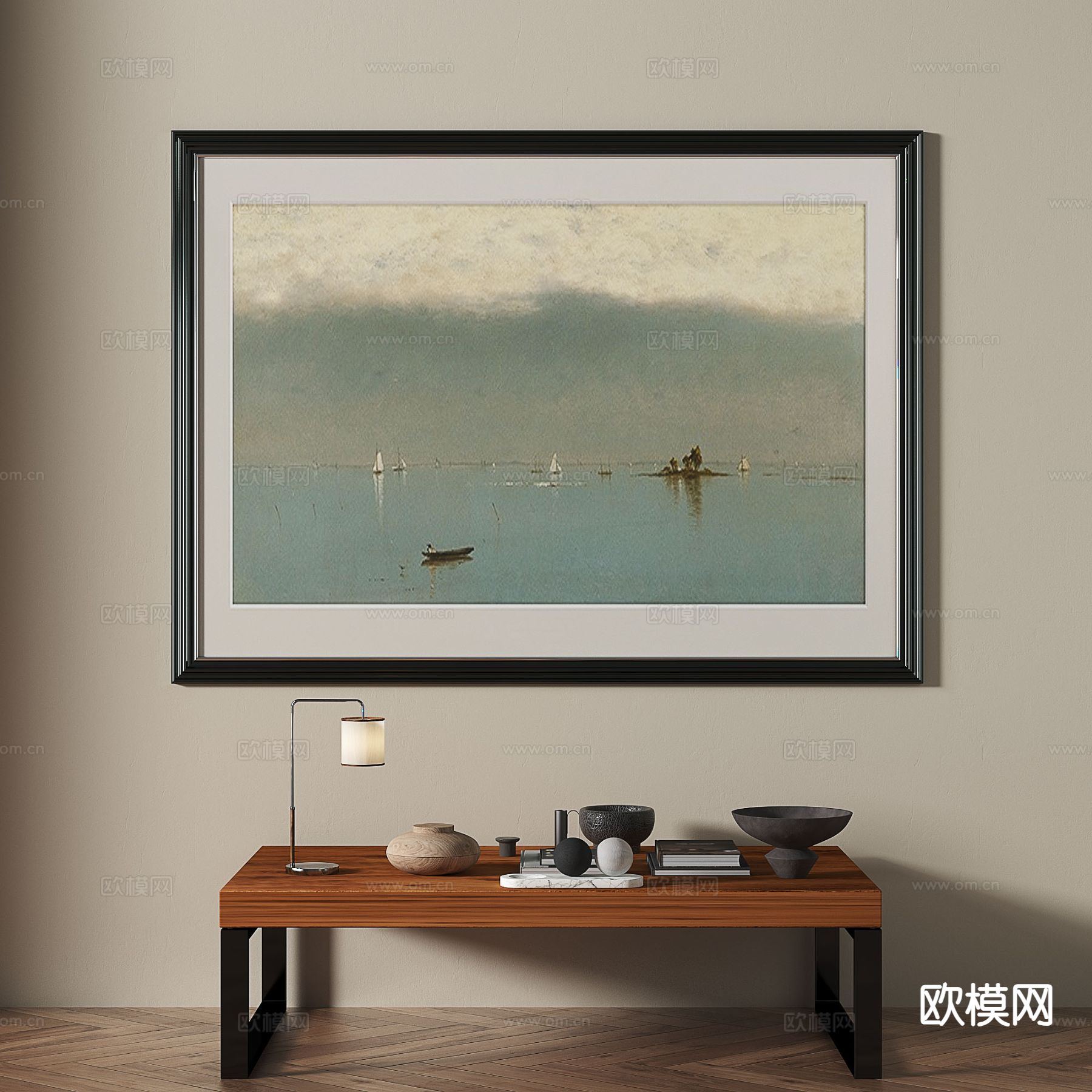 中古风装饰画 风景画 挂画3d模型