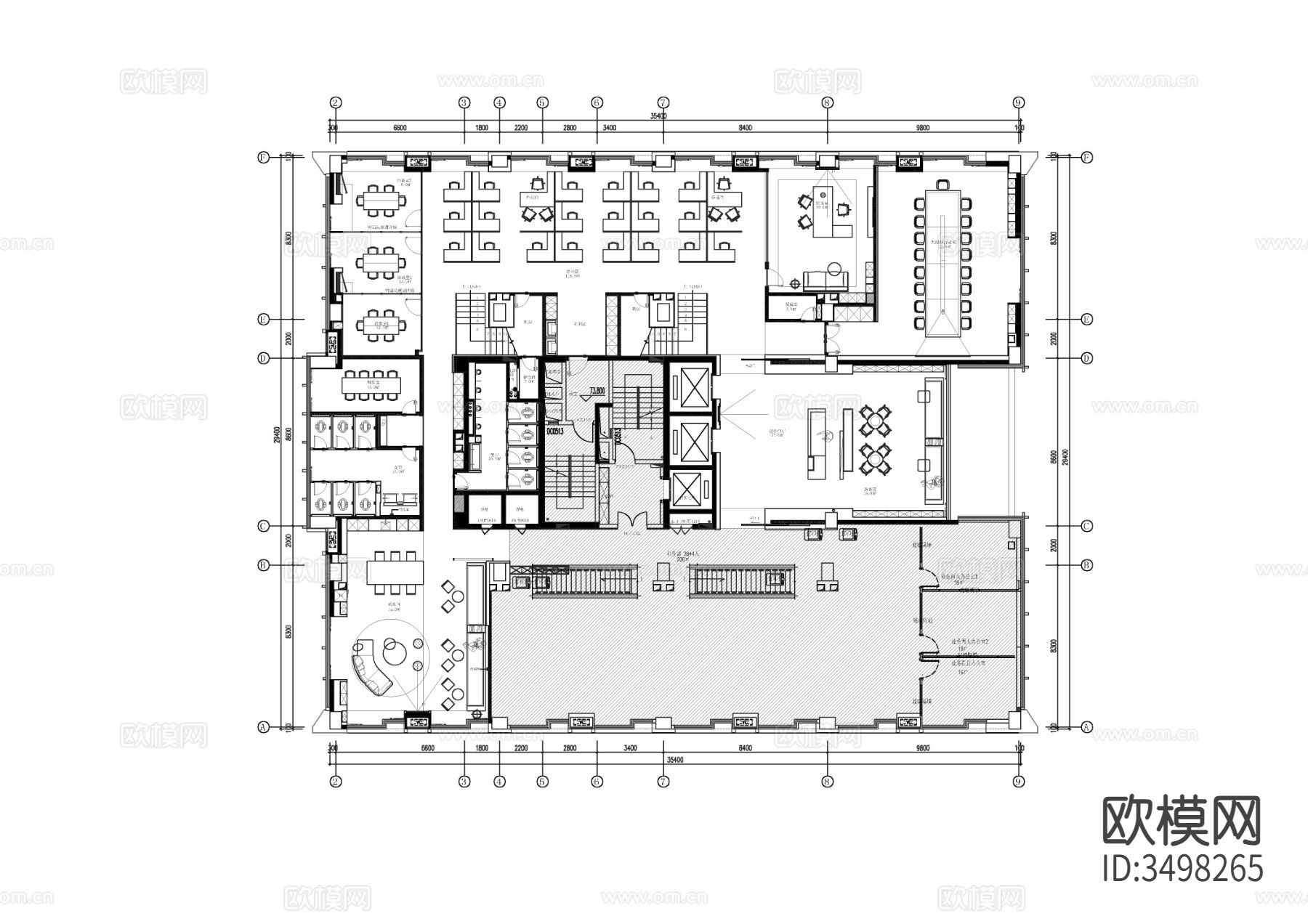125个办公空间CAD平面图库下载（渲染图6）
