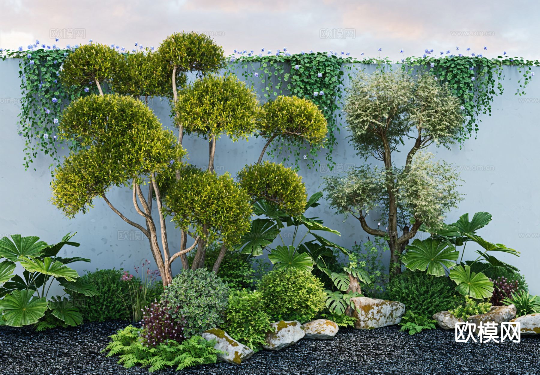 现代植物花境 乔木灌木su模型下载（渲染图2）