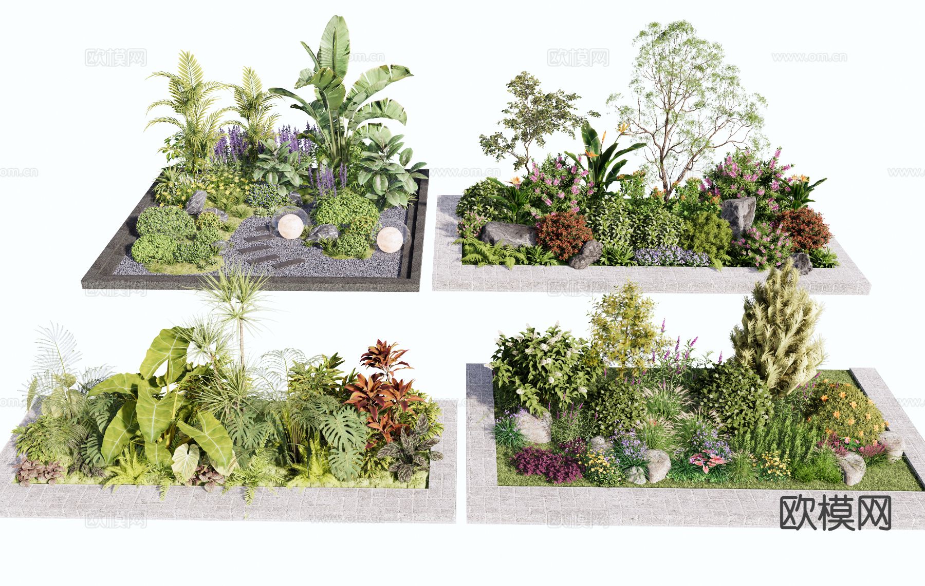 植物堆 花池 石头su模型