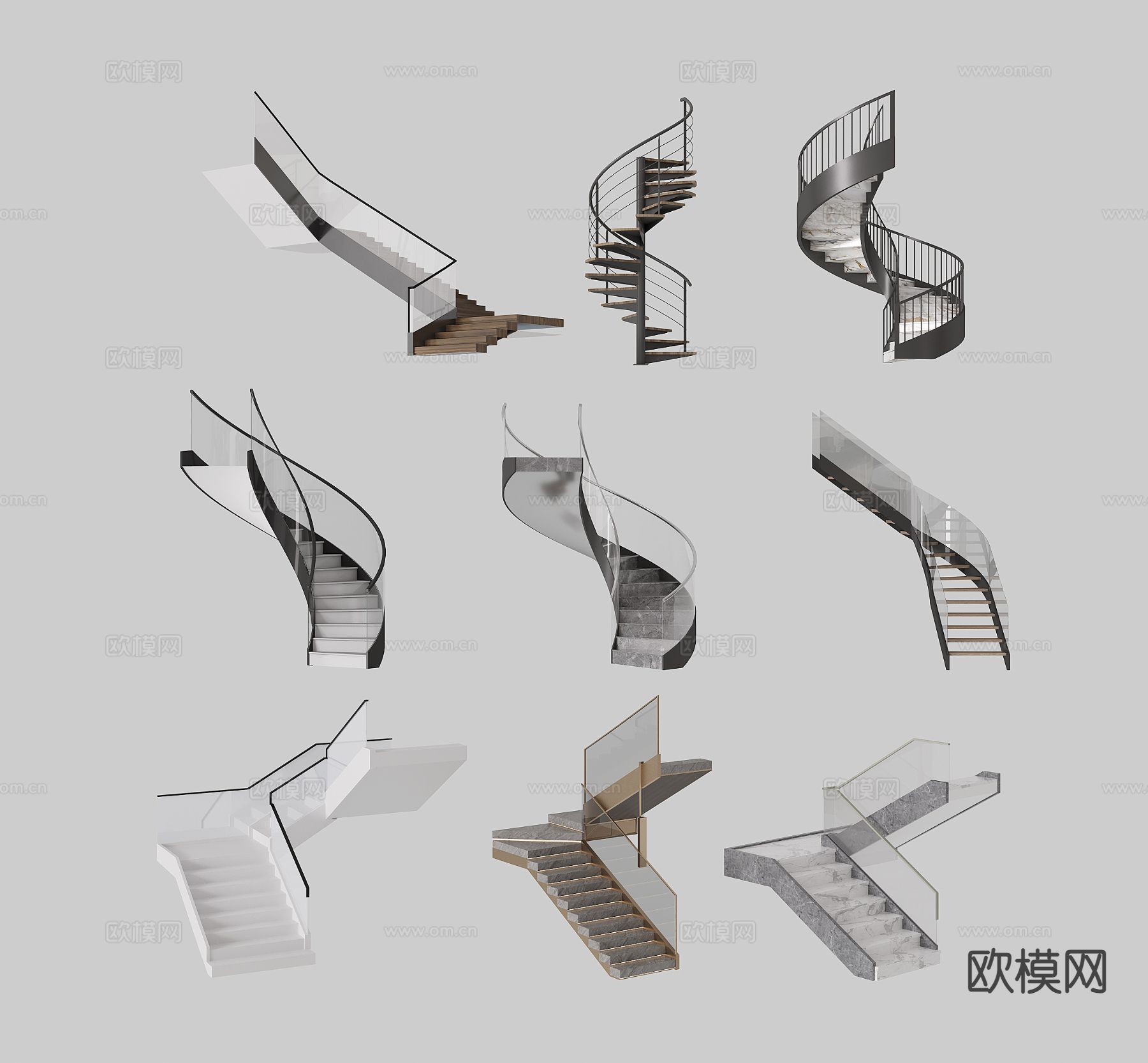 现代旋转楼梯 转折楼梯3d模型