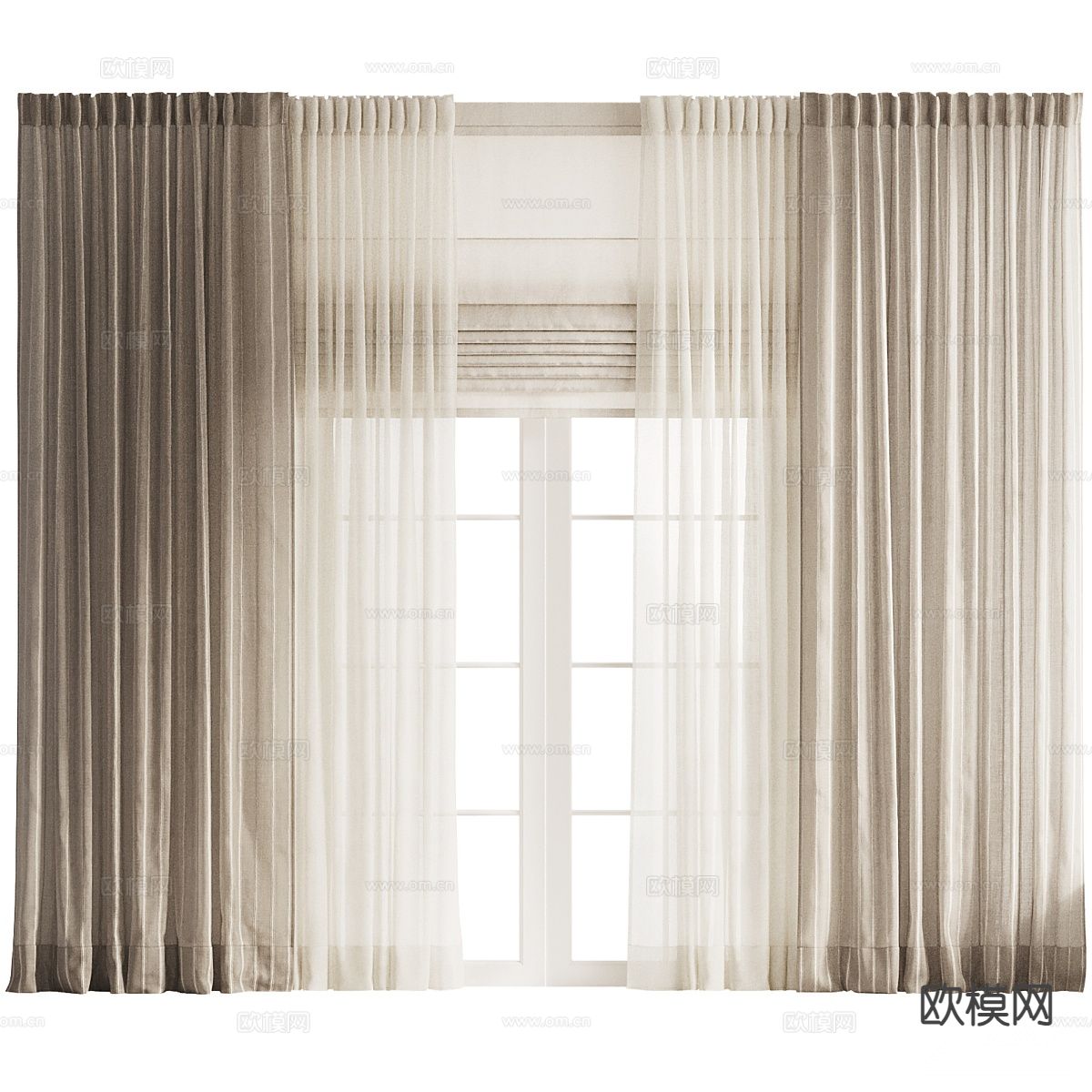 现代素色窗帘 窗纱3d模型下载