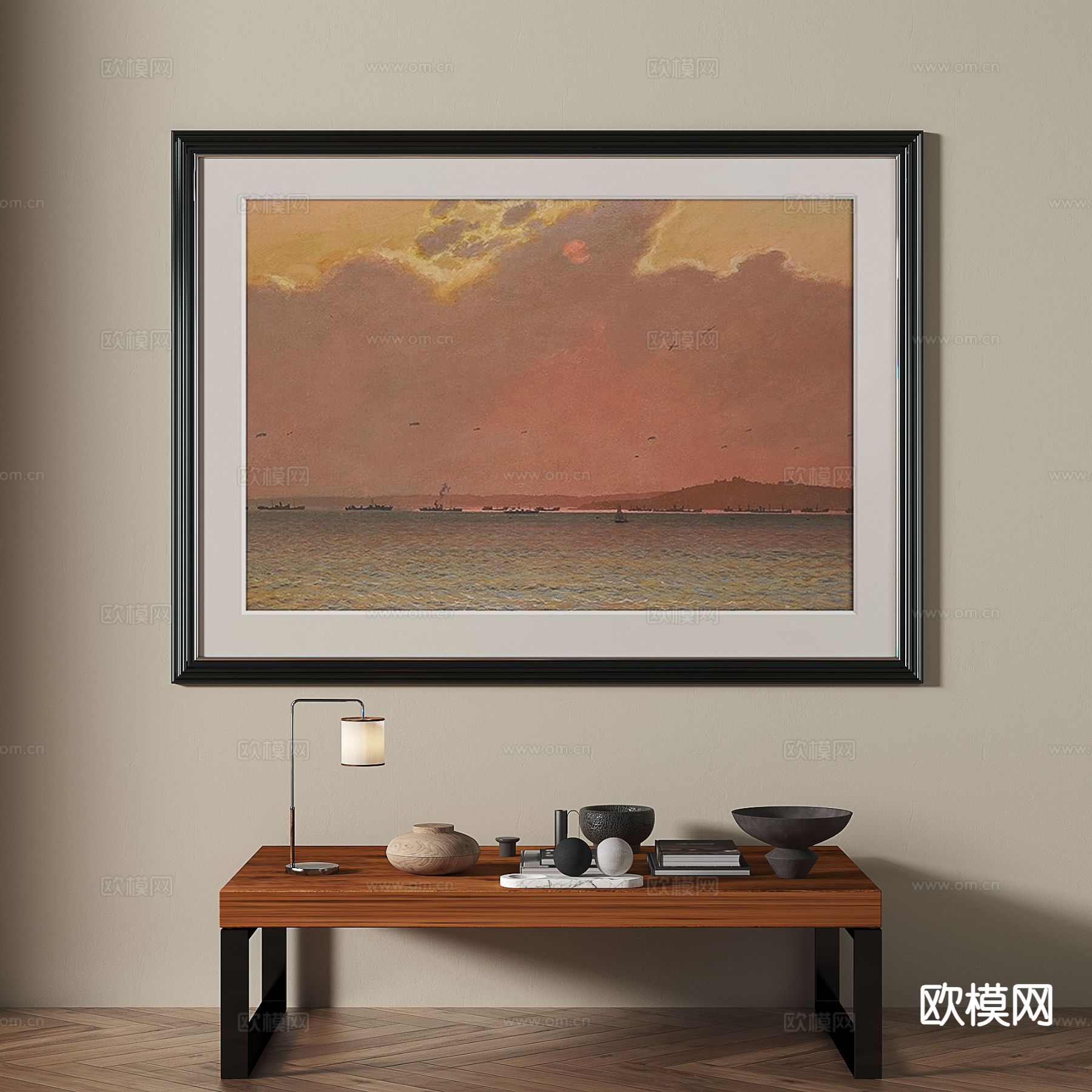 中古风装饰画 肌理画 风景画 挂画3d模型