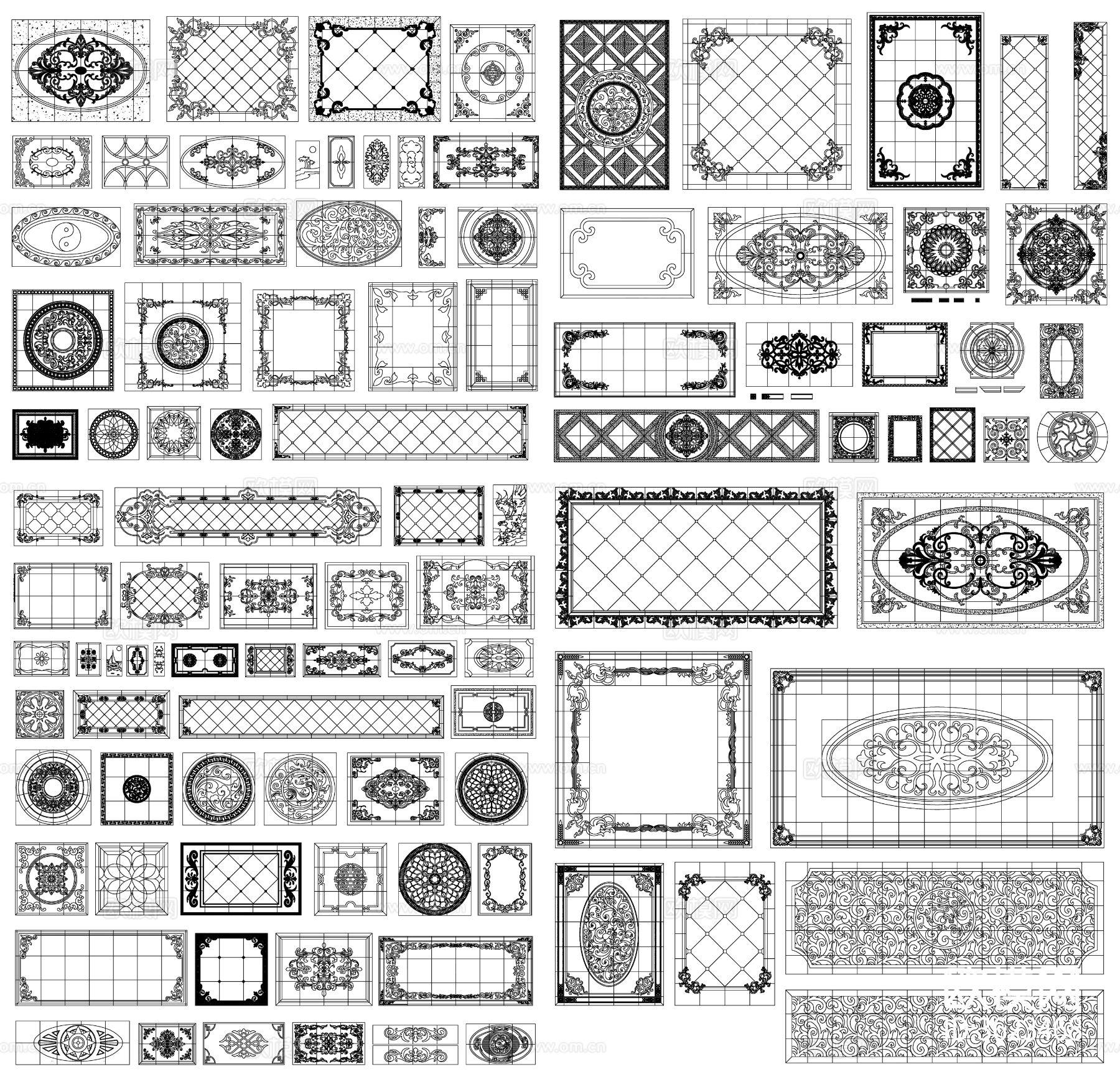 地面拼花 石材拼花 花纹 边线 拼花cad图库下载（渲染图2）