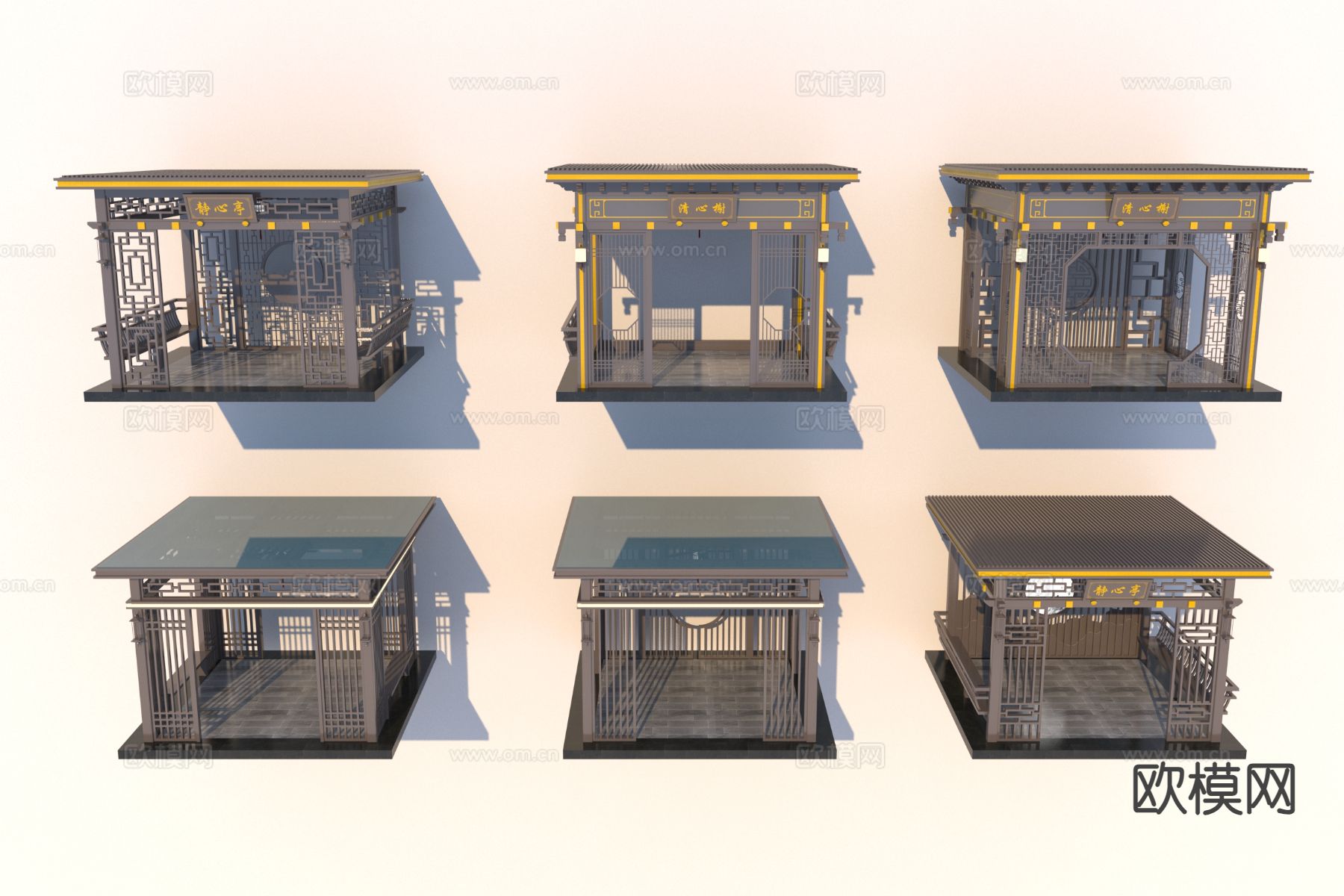 新中式铝合金凉亭 休闲亭子3d模型