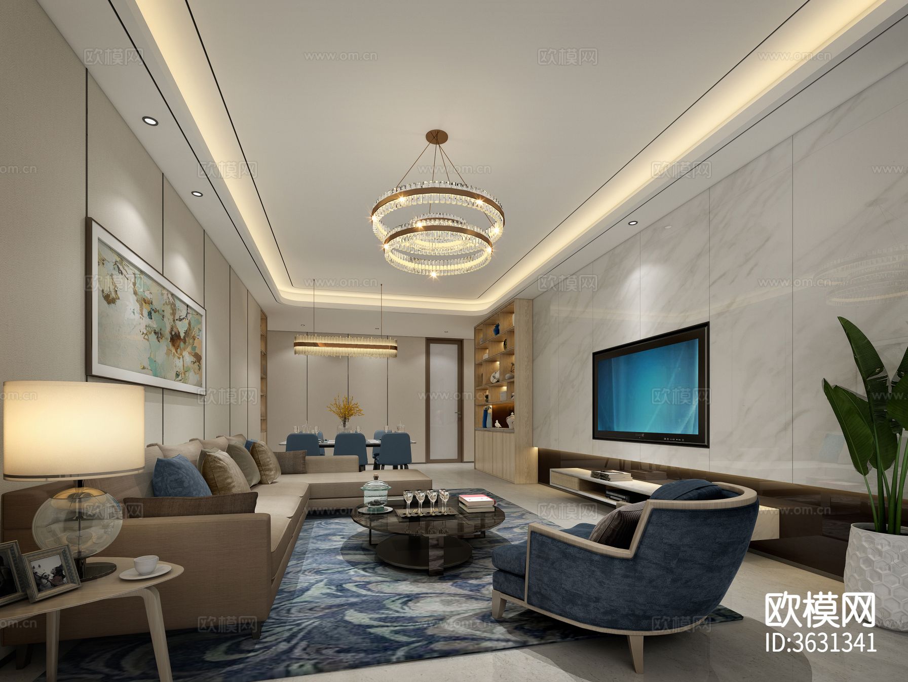 东莞德基广场天悦平层私宅全套cad施工图下载（渲染图1）