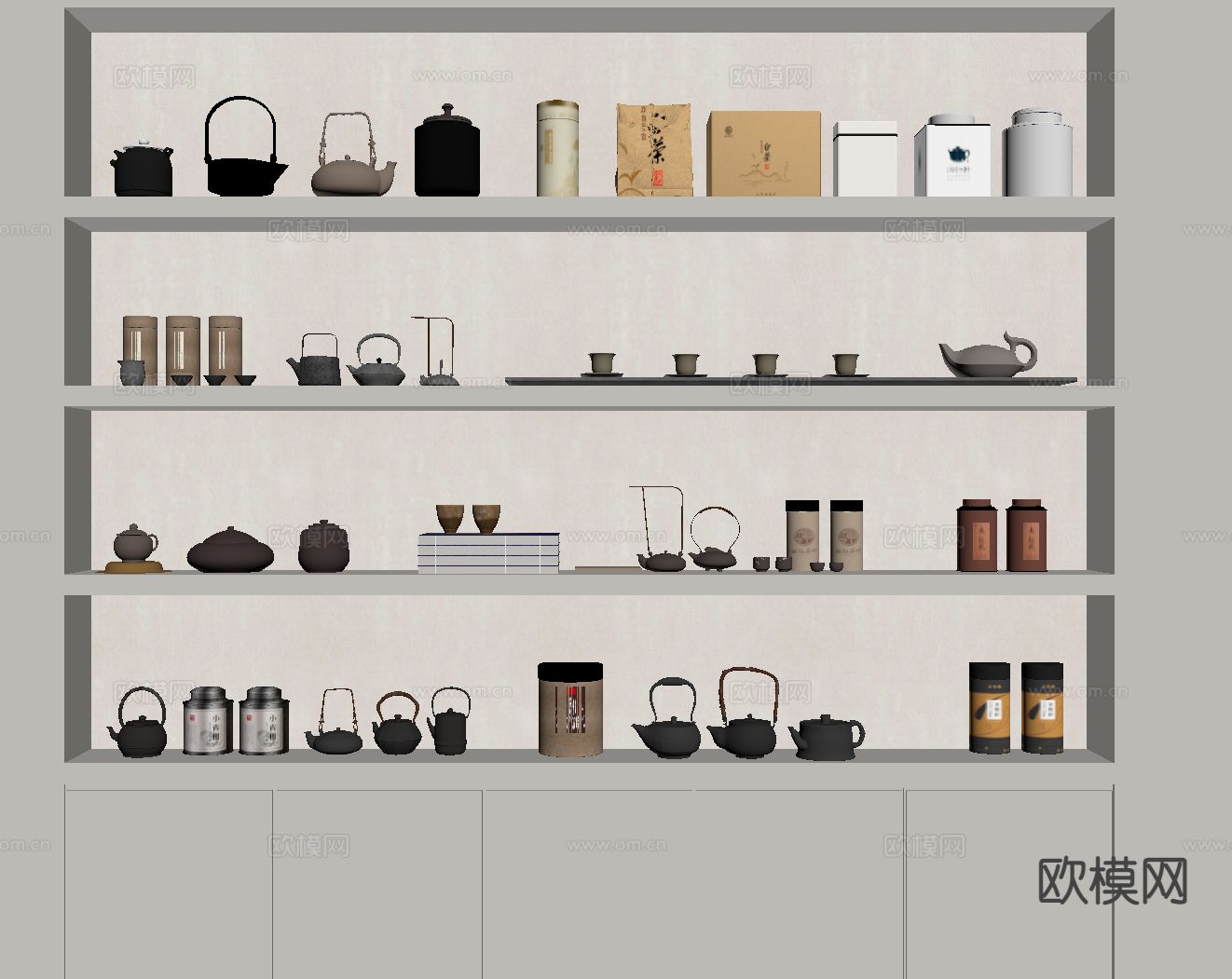 中式茶具 茶壶 茶杯su模型下载（渲染图1）