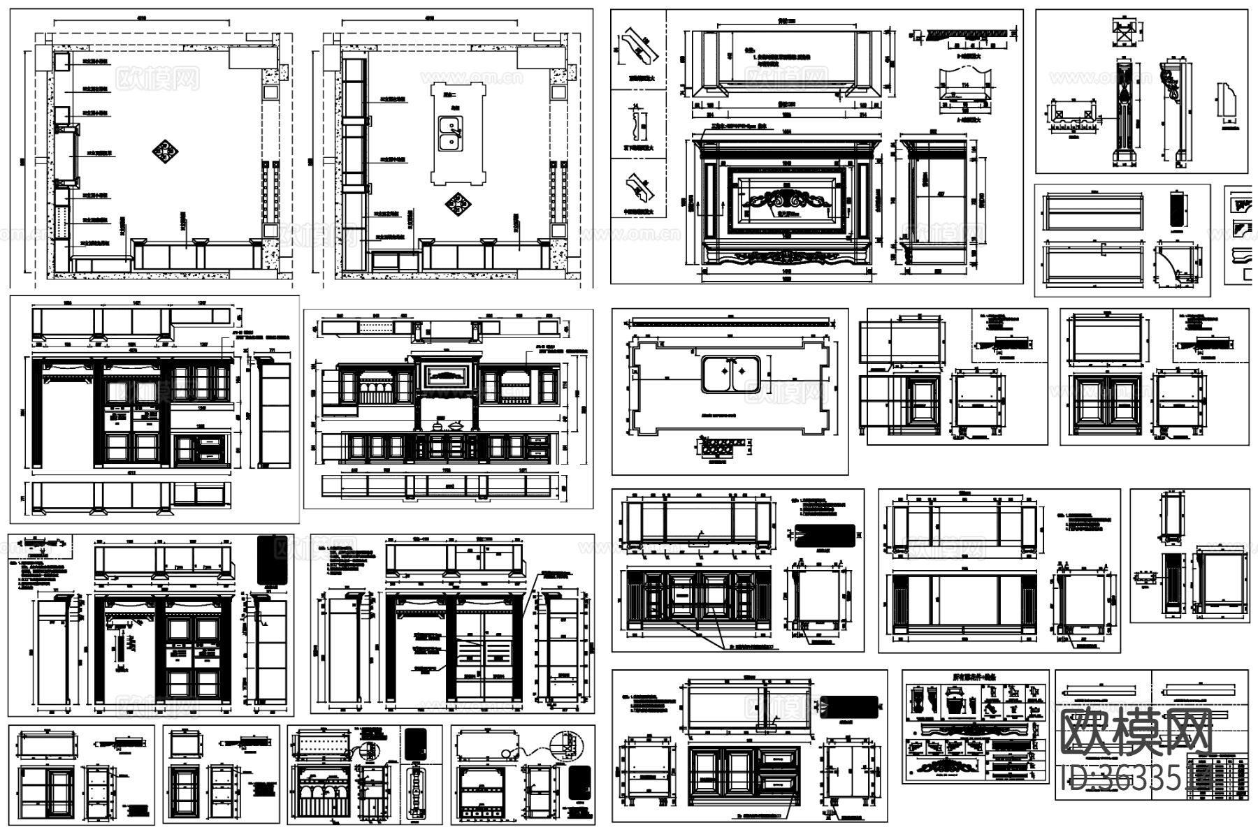 橱柜平面 橱柜立面图 橱柜设计 厨房橱柜 厨柜cad图库下载（渲染图2）