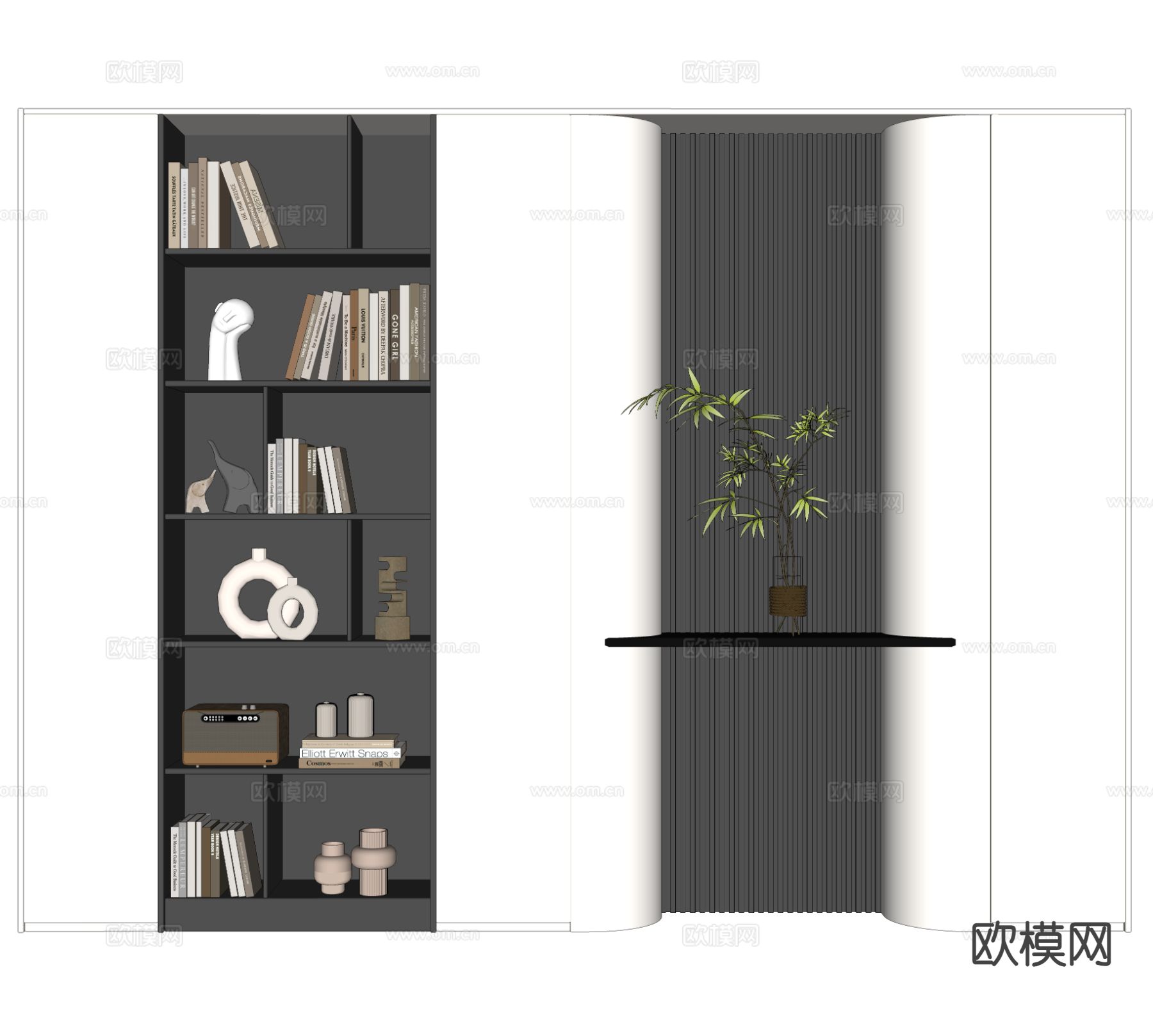 现代书柜su模型下载（渲染图1）