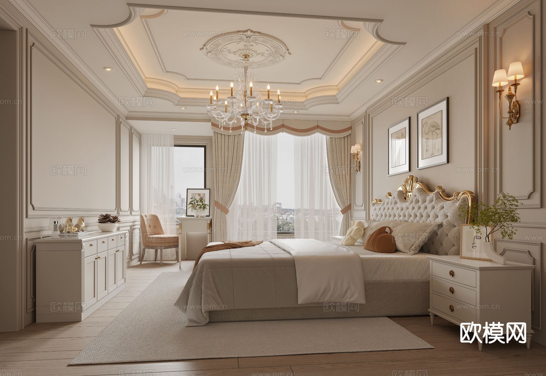 美式卧室 主卧3d模型下载