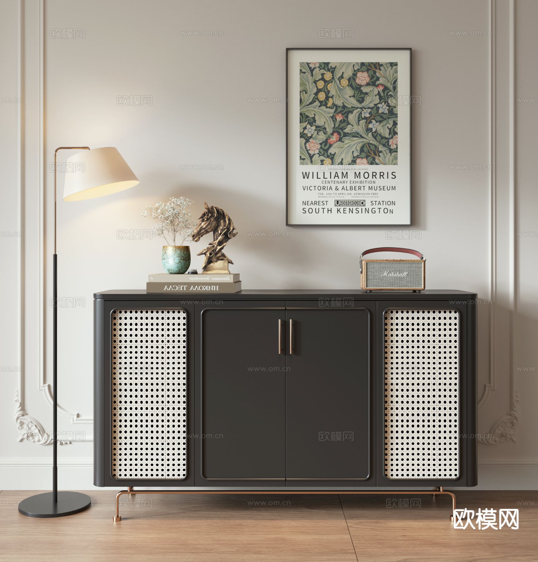 中古风边柜 玄关柜su模型下载（渲染图2）