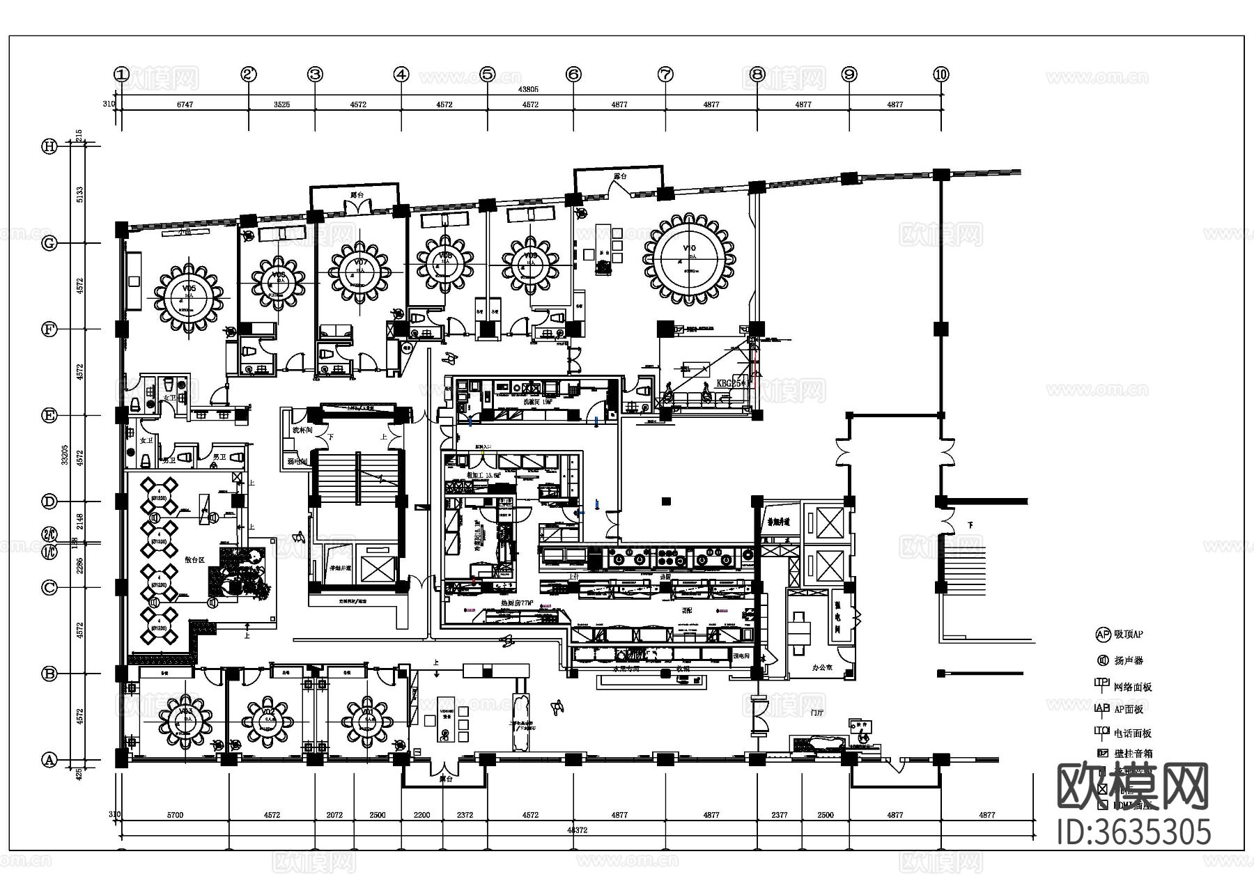 餐饮电气空调cad施工图下载（渲染图4）
