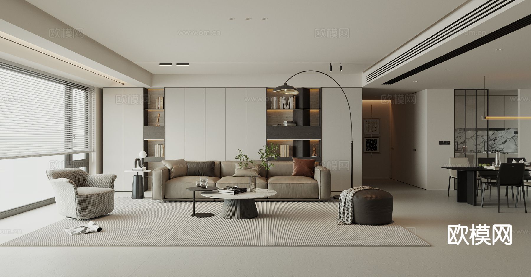 现代客餐厅3d模型下载（渲染图1）