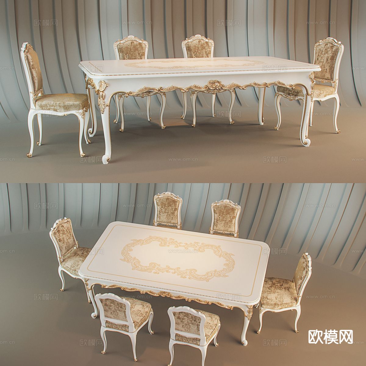 欧式古典餐桌椅3d模型