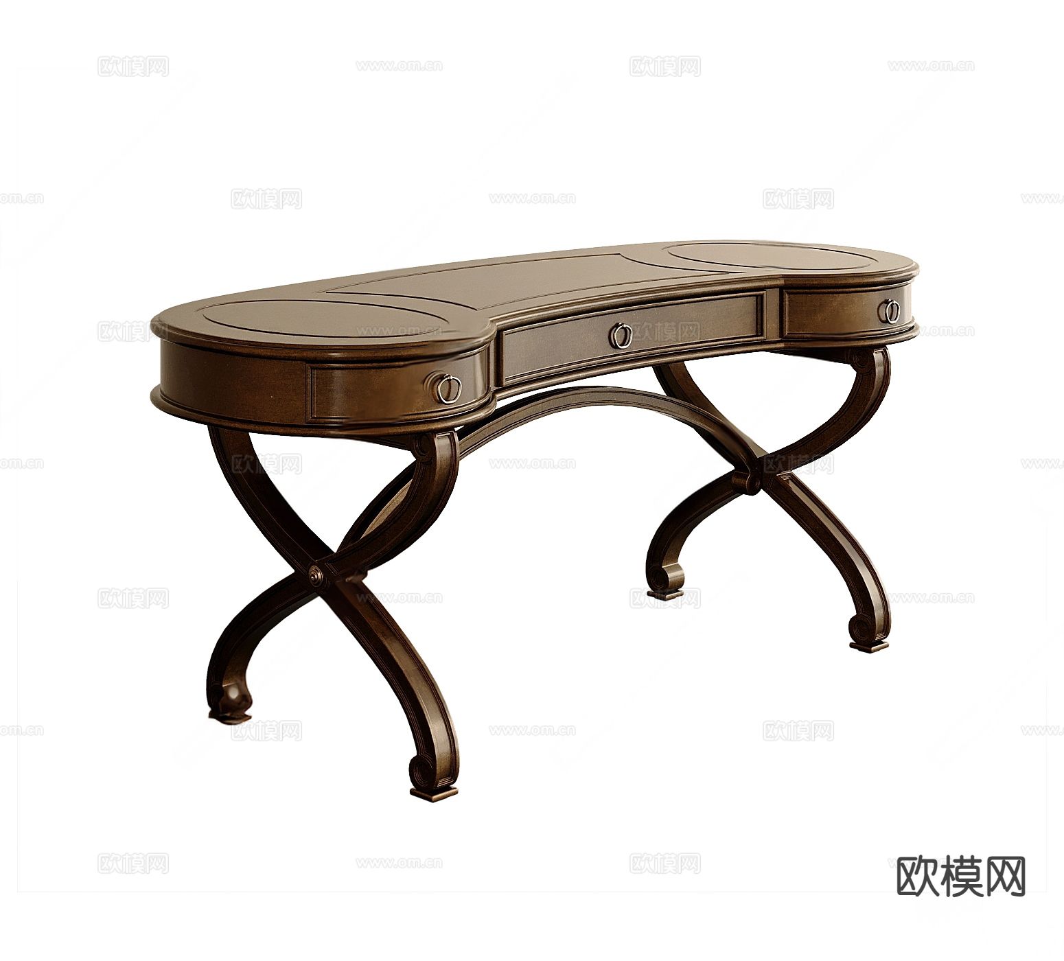 美式书桌 写字台su模型下载（渲染图2）