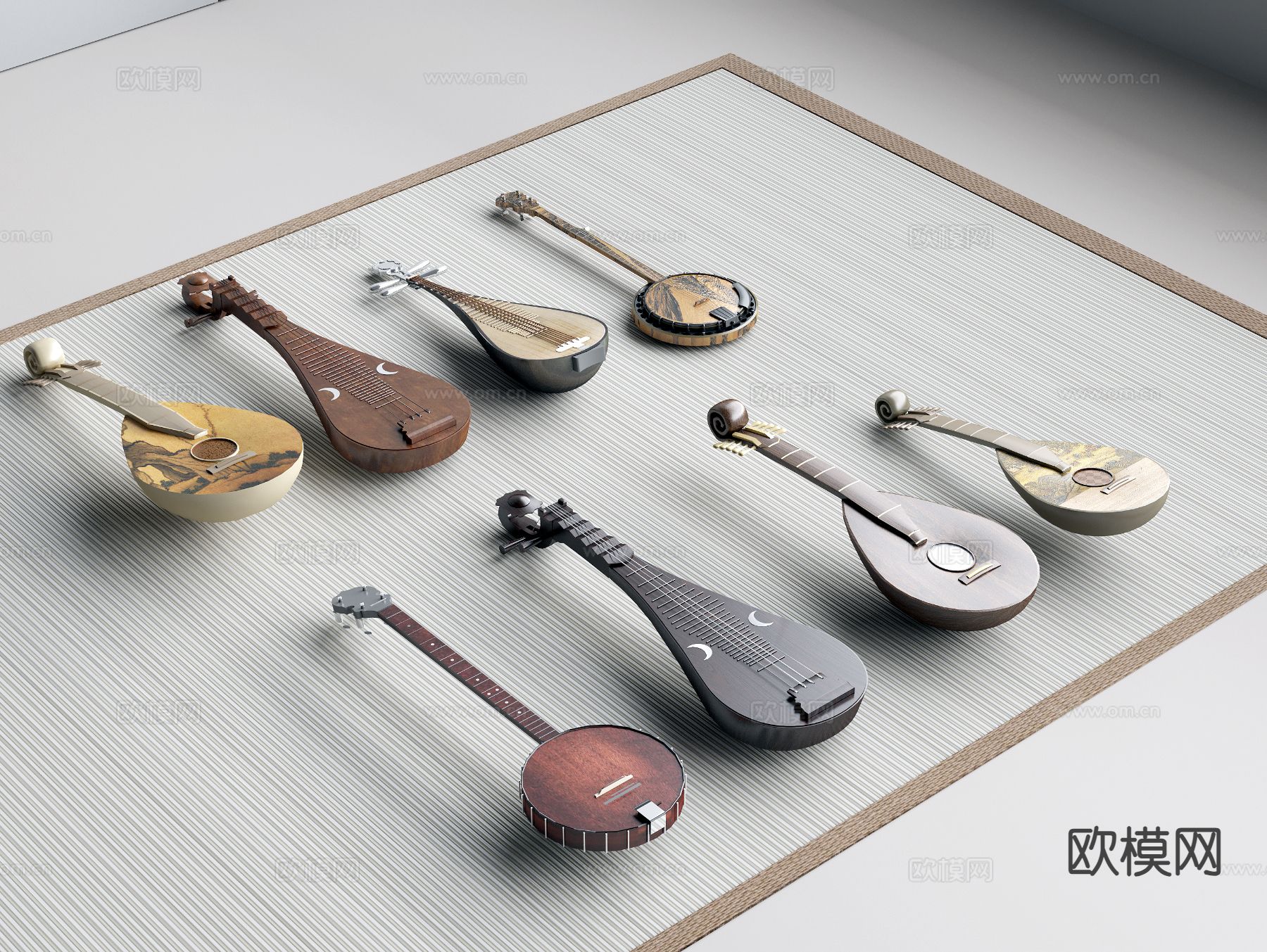 中式琵琶 传统乐器su模型下载（渲染图2）