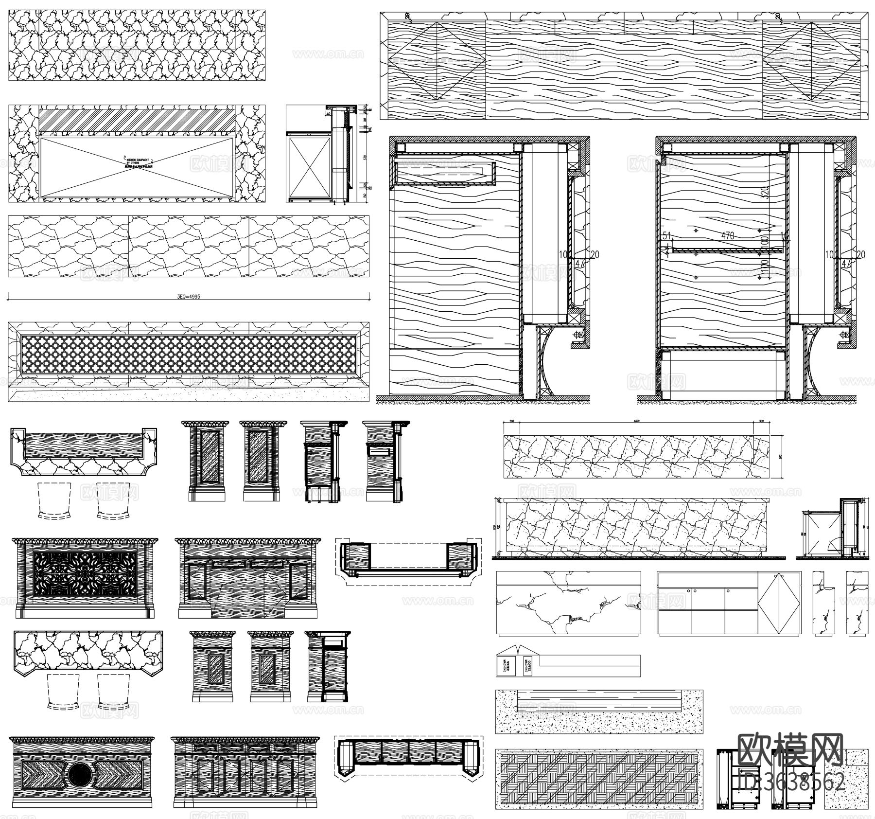 服务台 接待台 总台 服务台剖面图 接待台cad大样图下载（渲染图3）