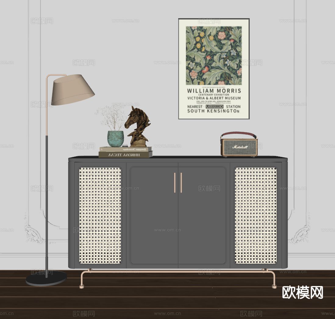 中古风边柜 玄关柜su模型下载（渲染图1）