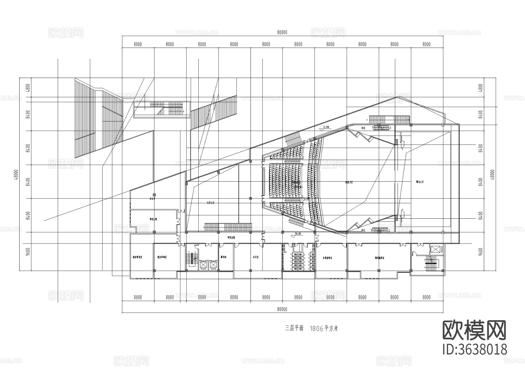 大学生活动建筑楼CAD平面图下载（渲染图5）