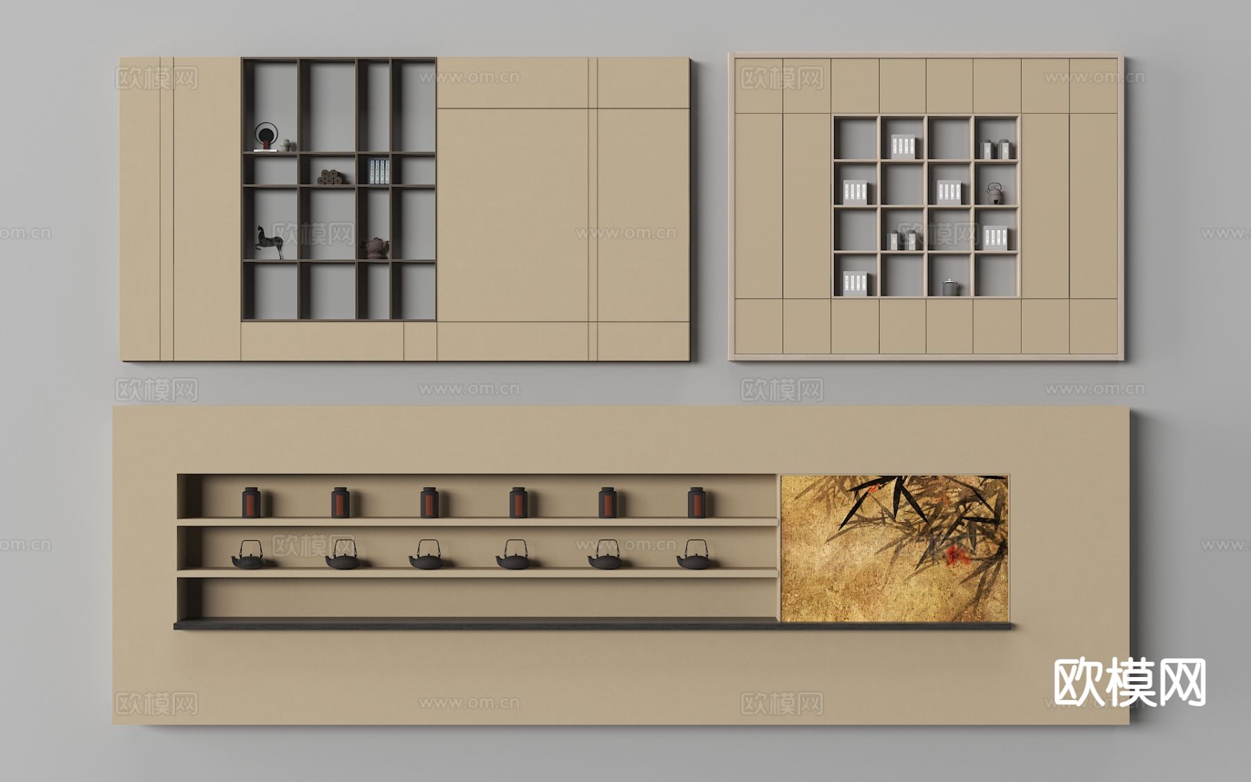 新中式茶室背景墙3d模型