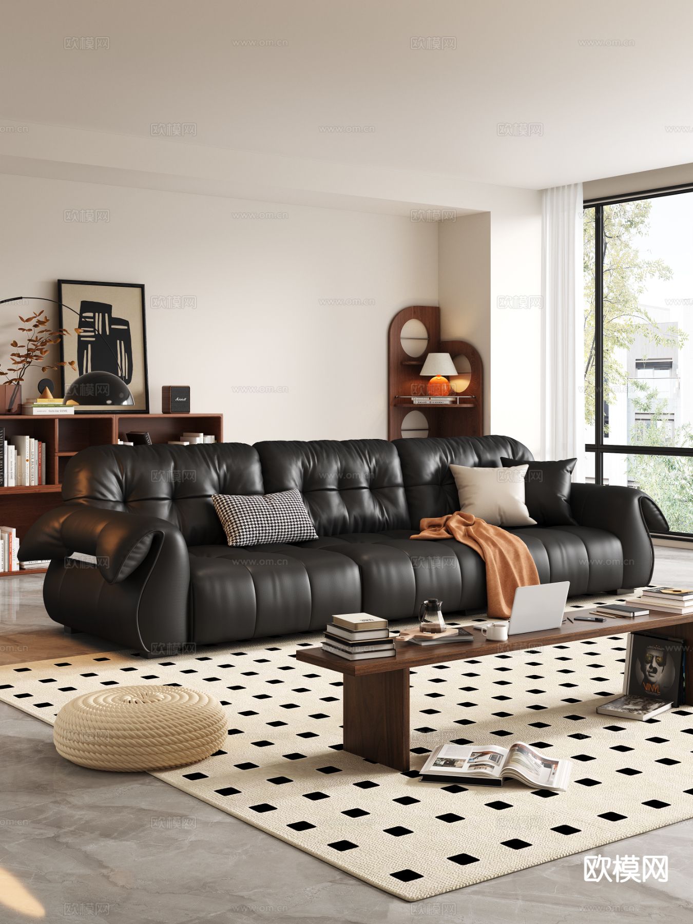三人沙发 皮革沙发3d模型下载