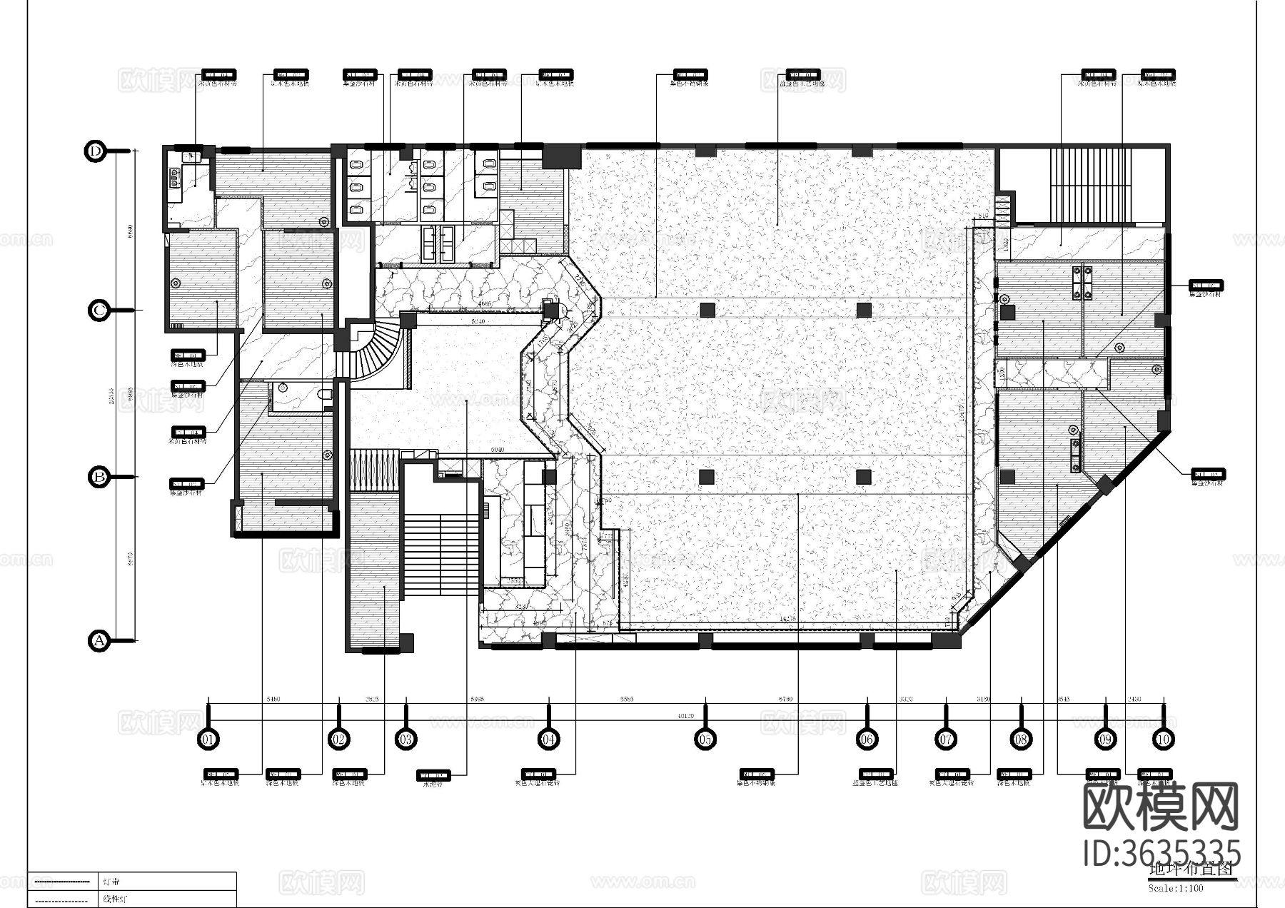 台球俱乐部 台球厅CAD施工图下载（渲染图3）