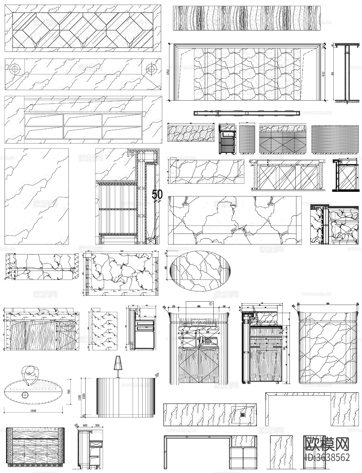 服务台 接待台 总台 服务台剖面图 接待台cad大样图下载（渲染图2）