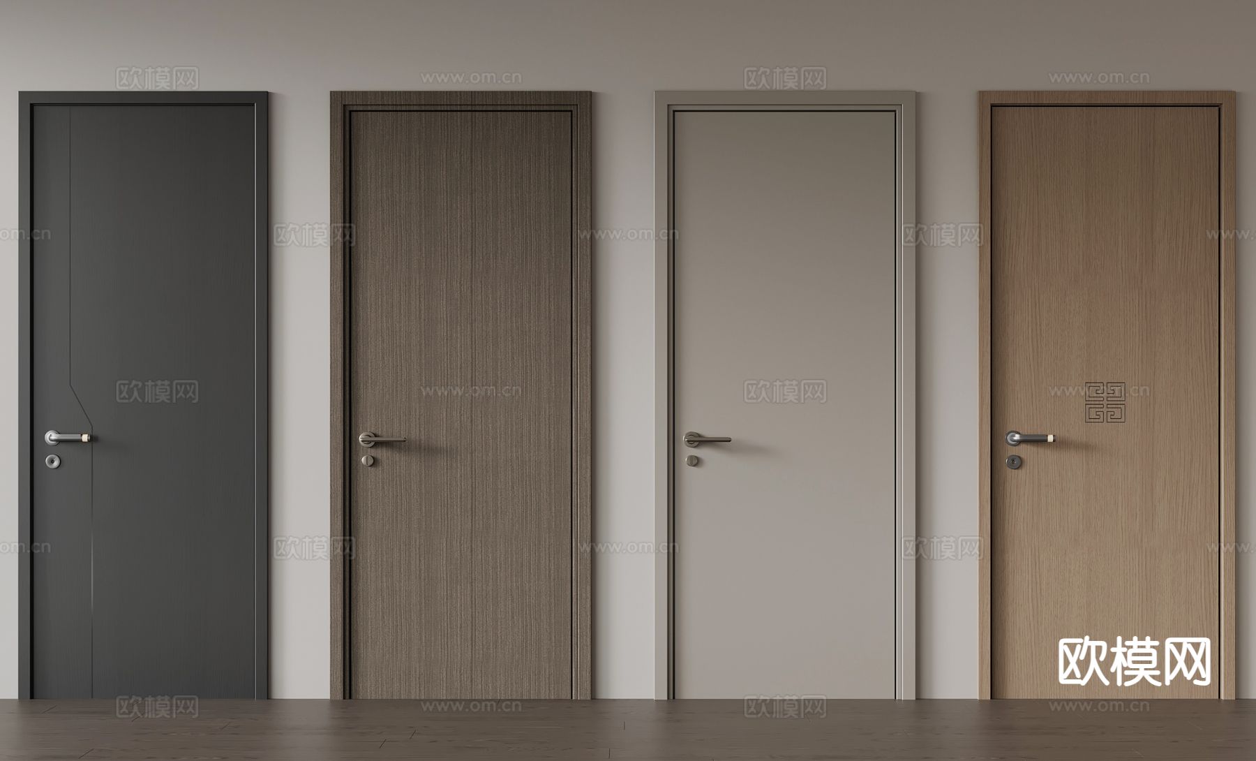 新中式门 单开门 平开门 木门3d模型下载