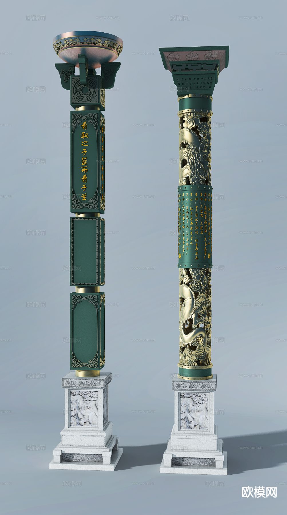 中式灯柱 雕花柱子su模型下载（渲染图5）