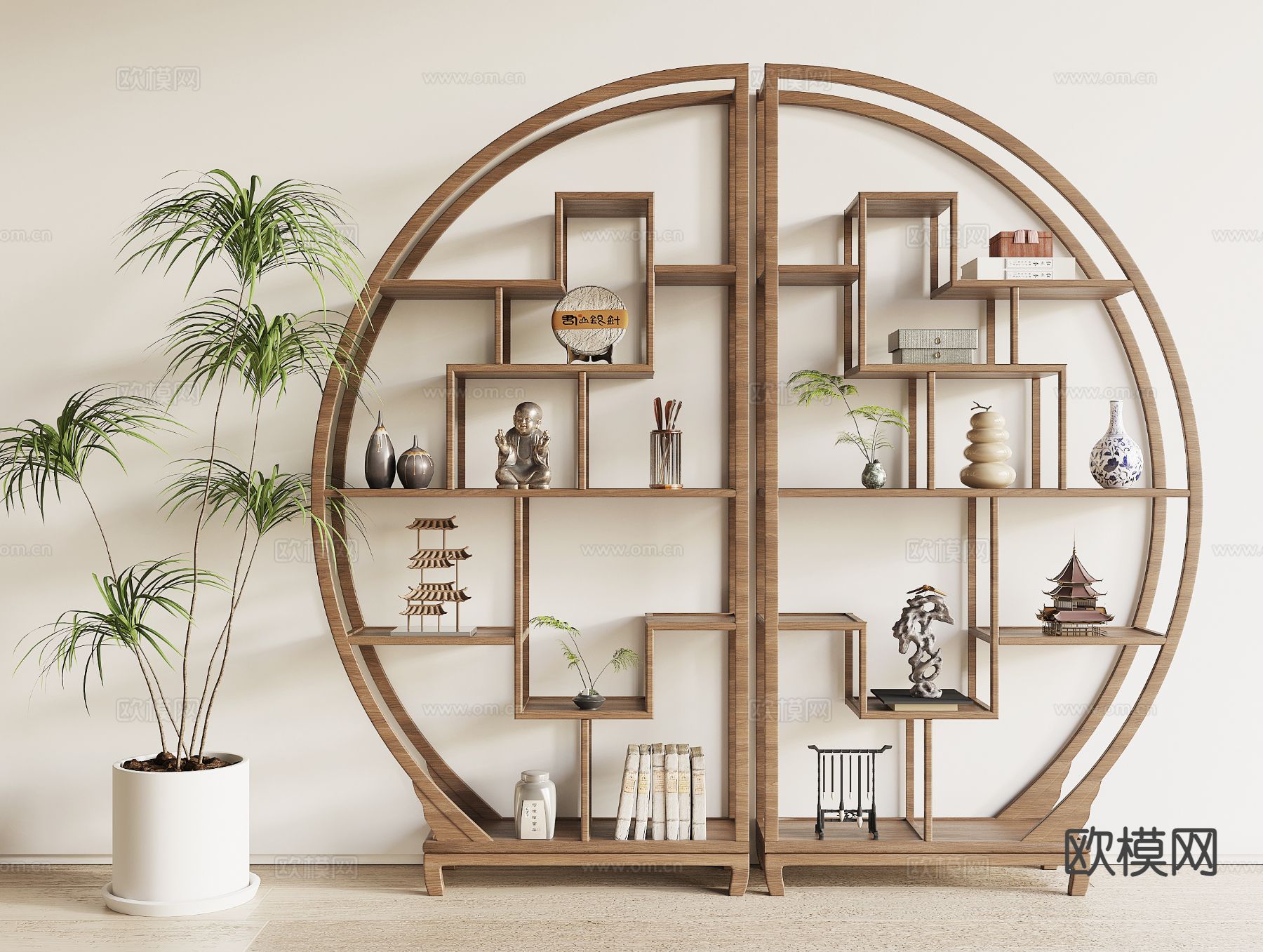 新中式博古架su模型下载（渲染图2）