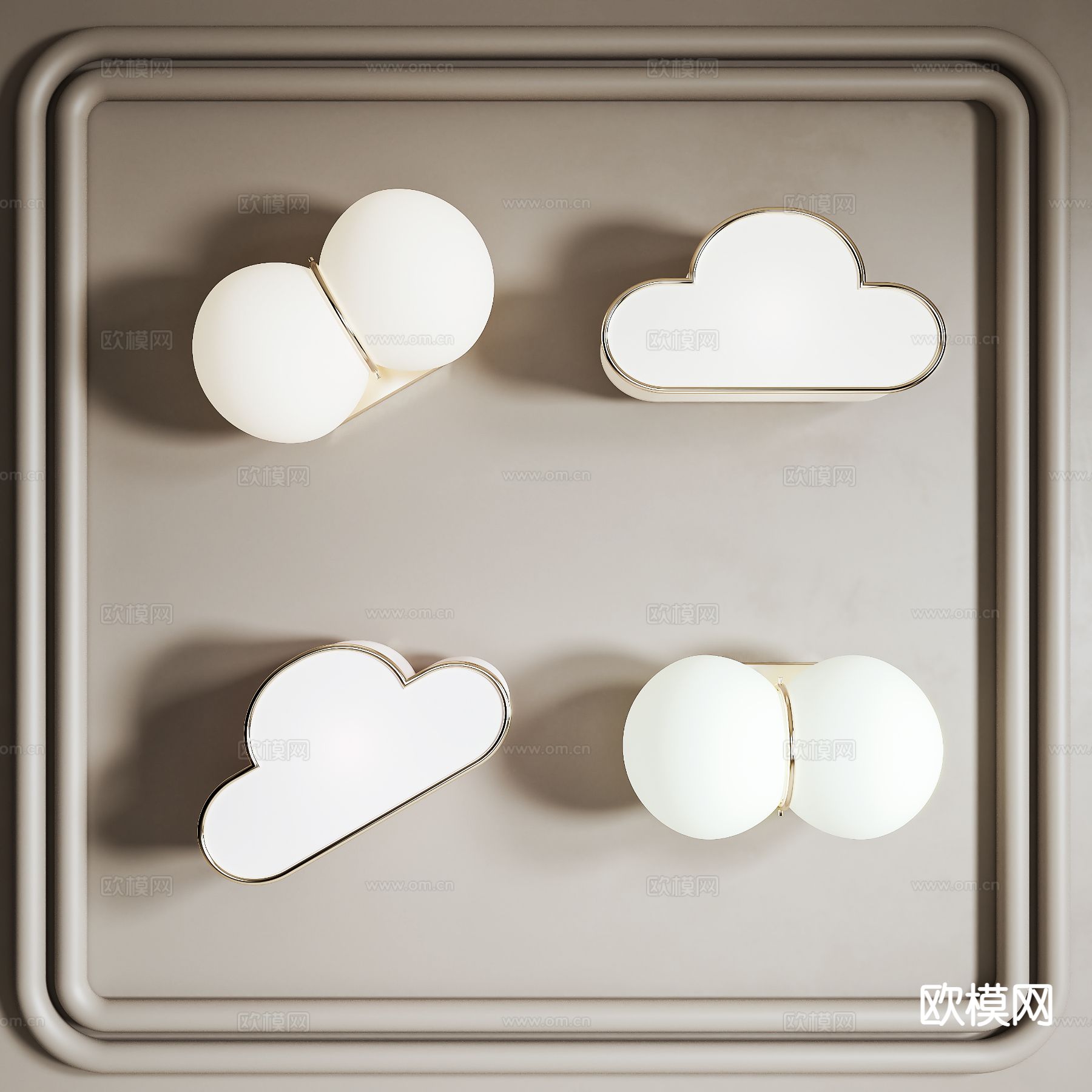 奶油风壁灯 卡通灯 云朵壁灯3d模型下载