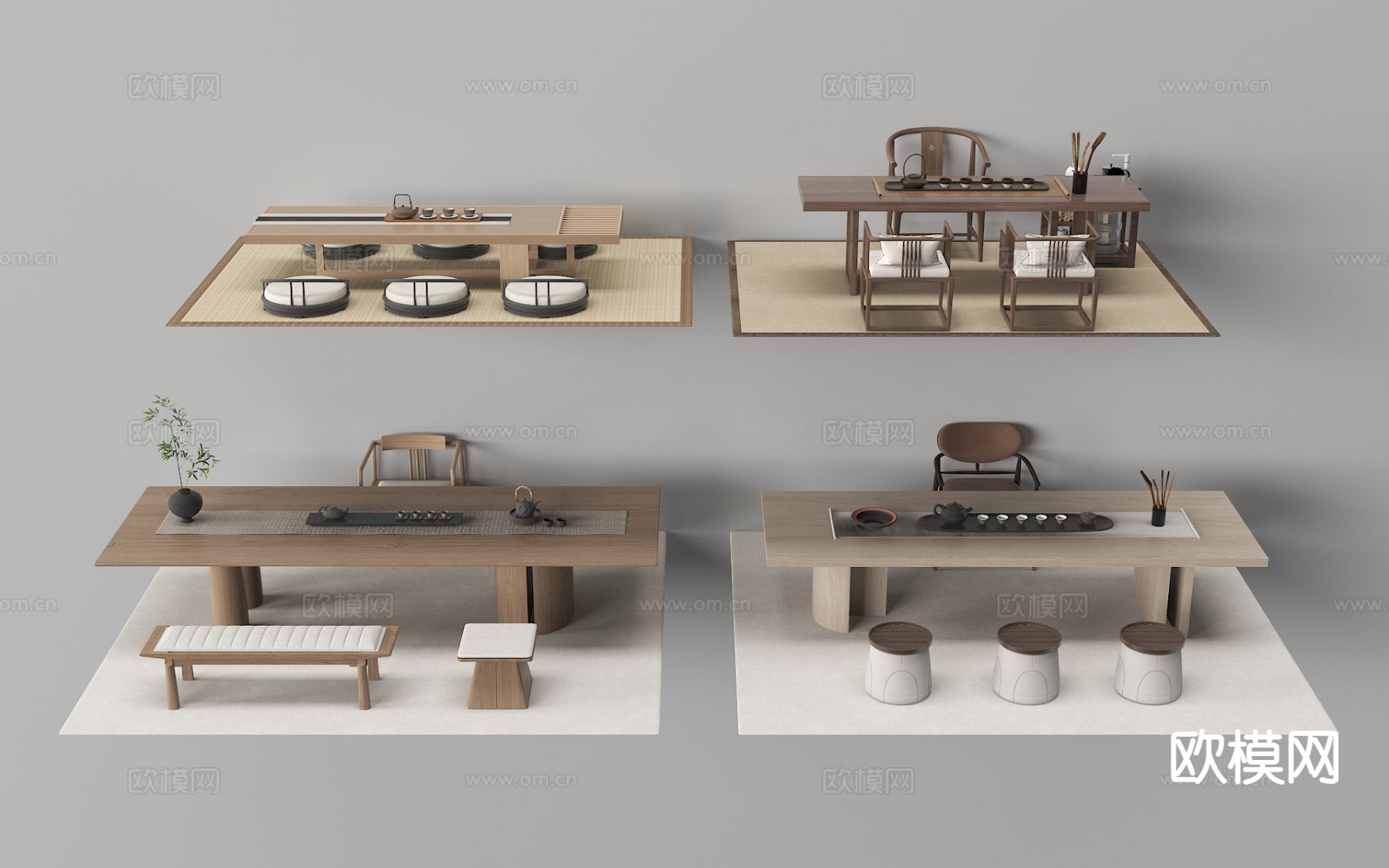 新中式茶桌椅 茶台3d模型