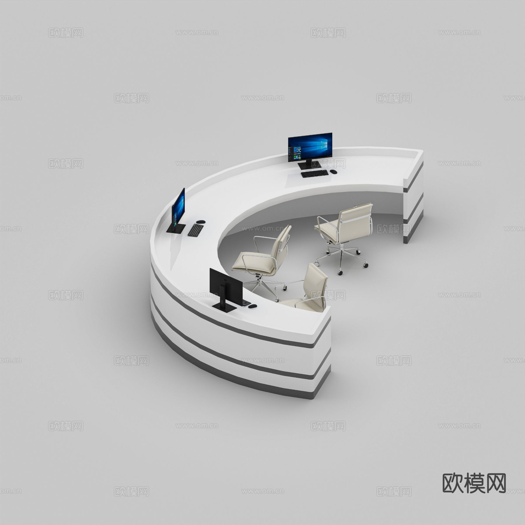 圆弧形前台 工作台 办公桌3d模型