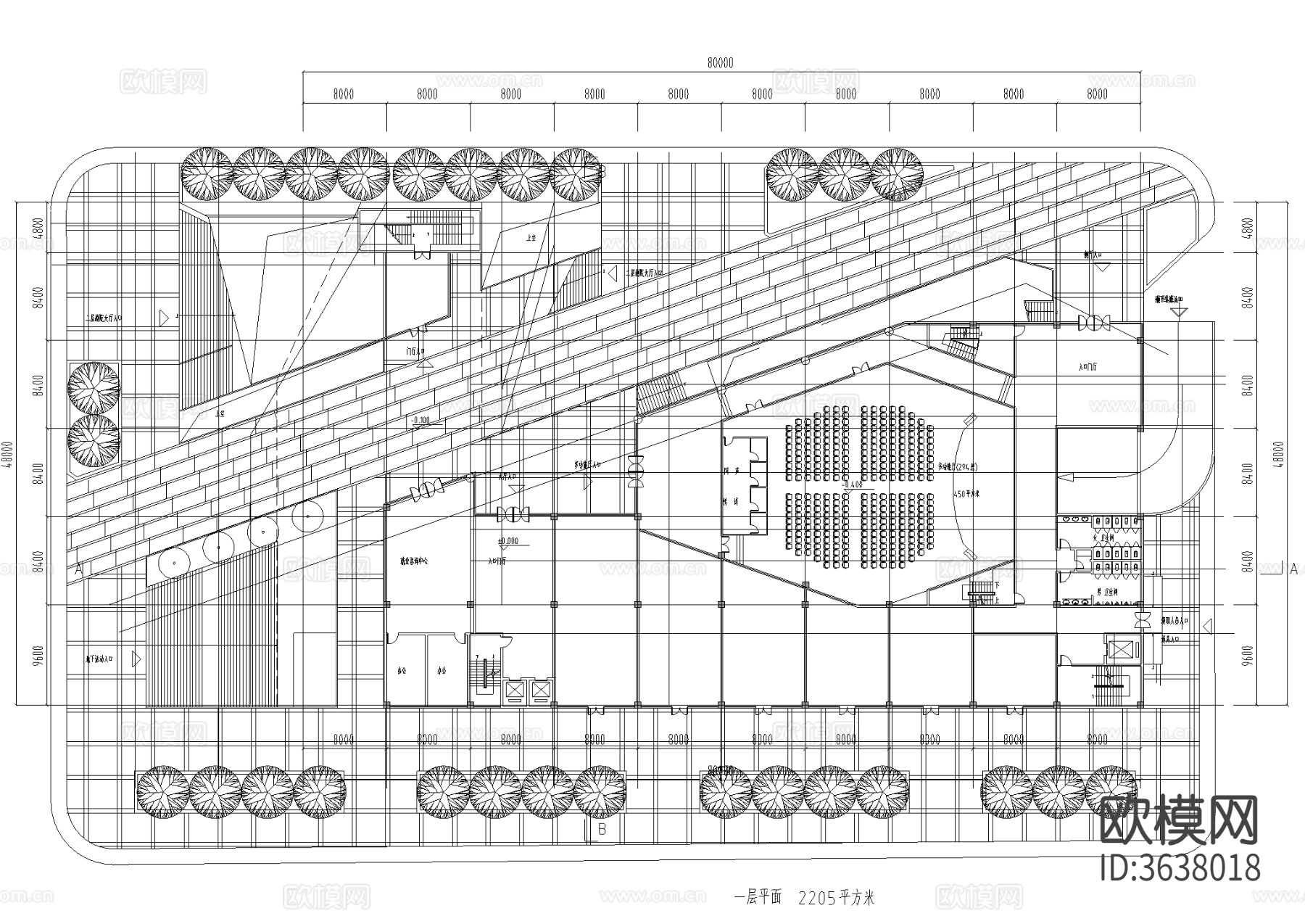 大学生活动建筑楼CAD平面图下载（渲染图2）
