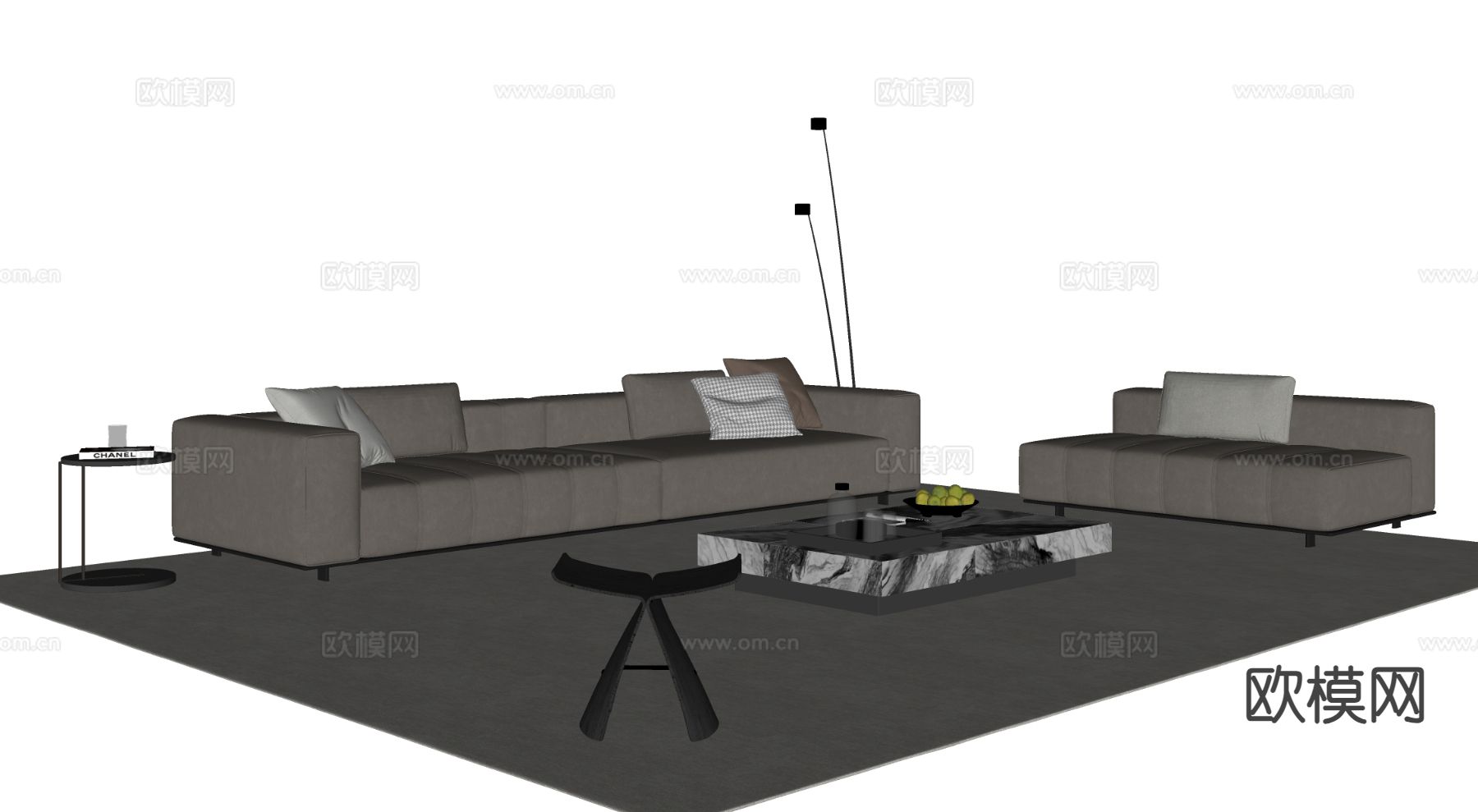 意式组合沙发su模型下载（渲染图1）