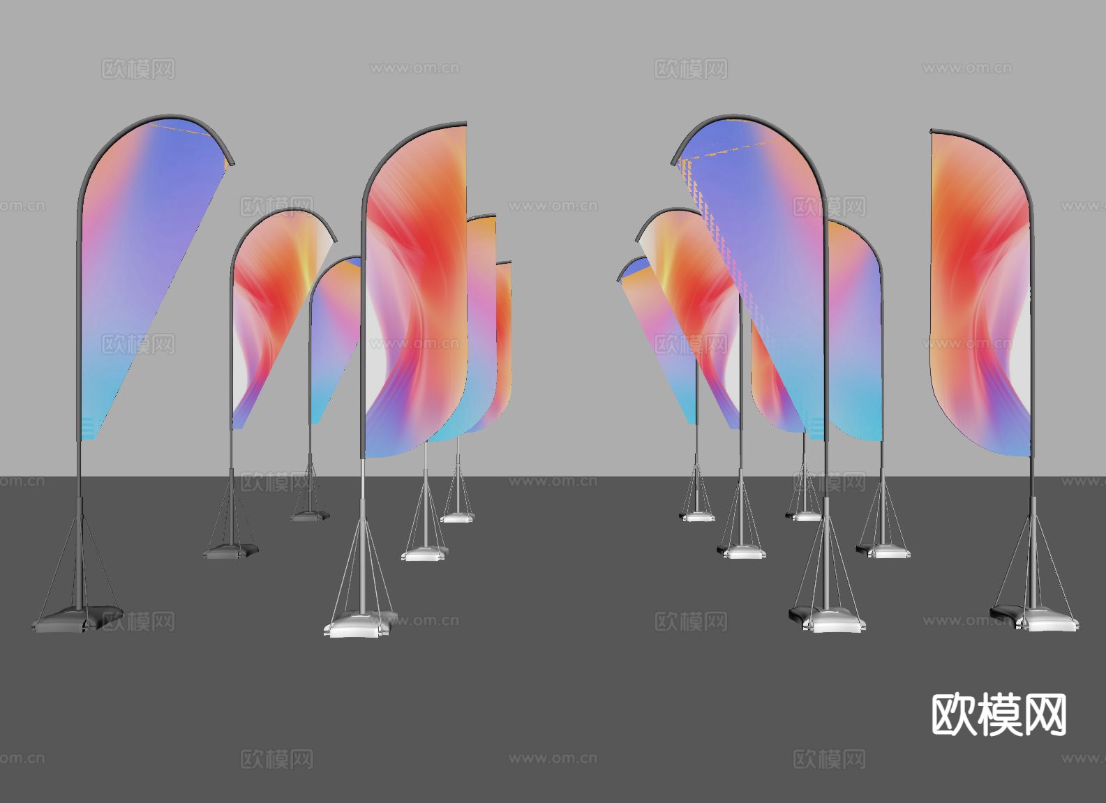 旗杆 道旗 旗帜 易拉宝su模型下载（渲染图1）