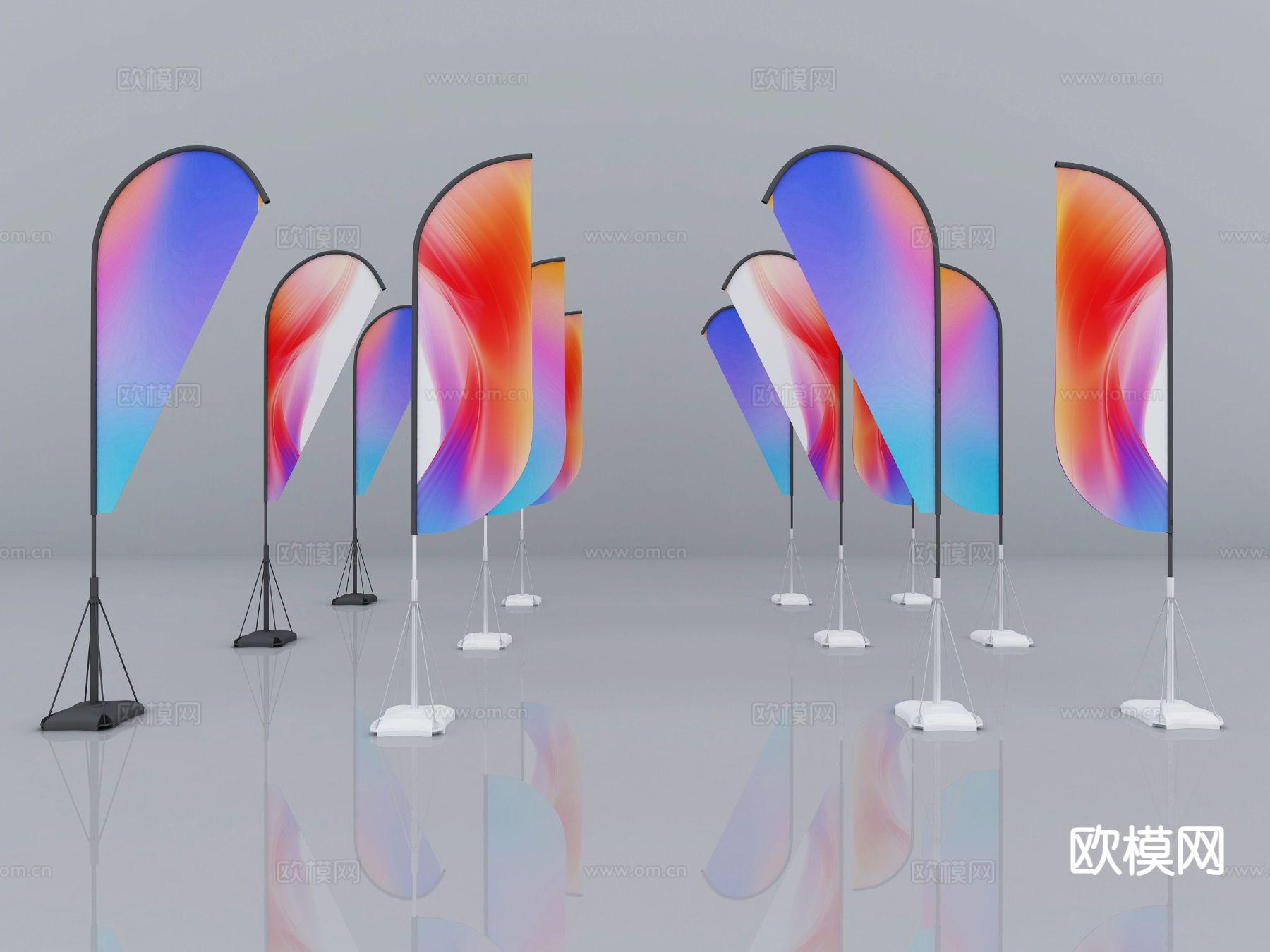 旗杆 道旗 旗帜 易拉宝su模型下载（渲染图2）