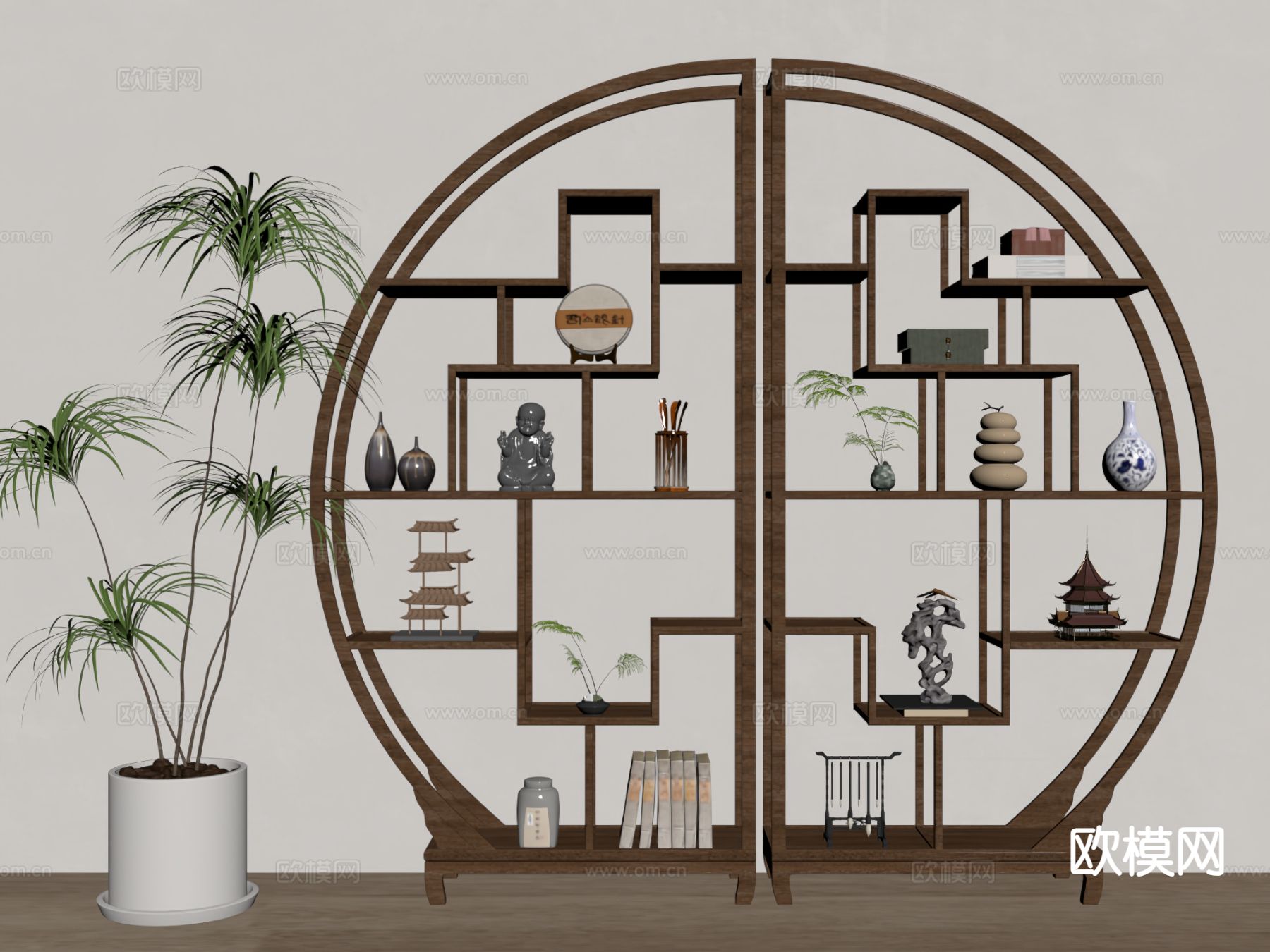 新中式博古架su模型下载（渲染图1）