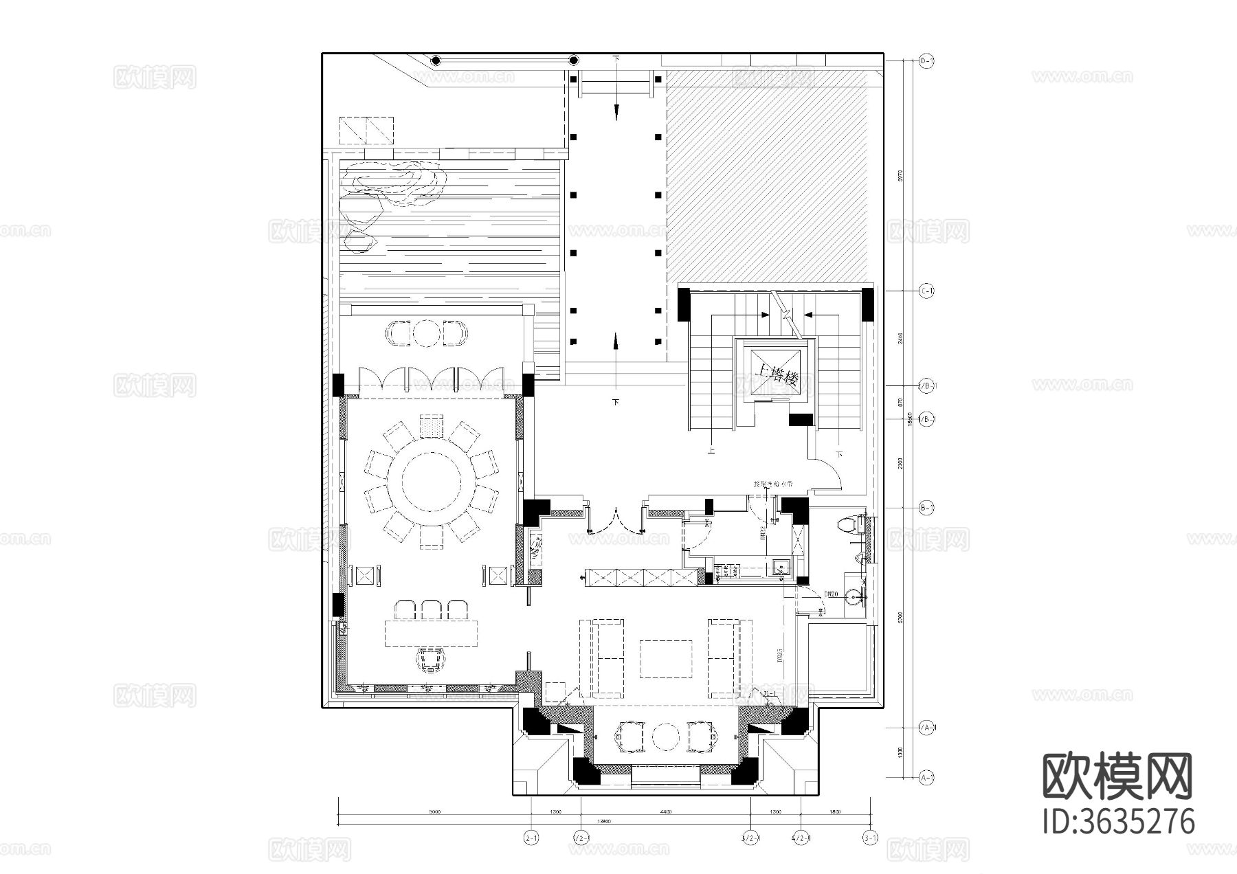 餐饮餐厅给排水cad施工图下载（渲染图3）