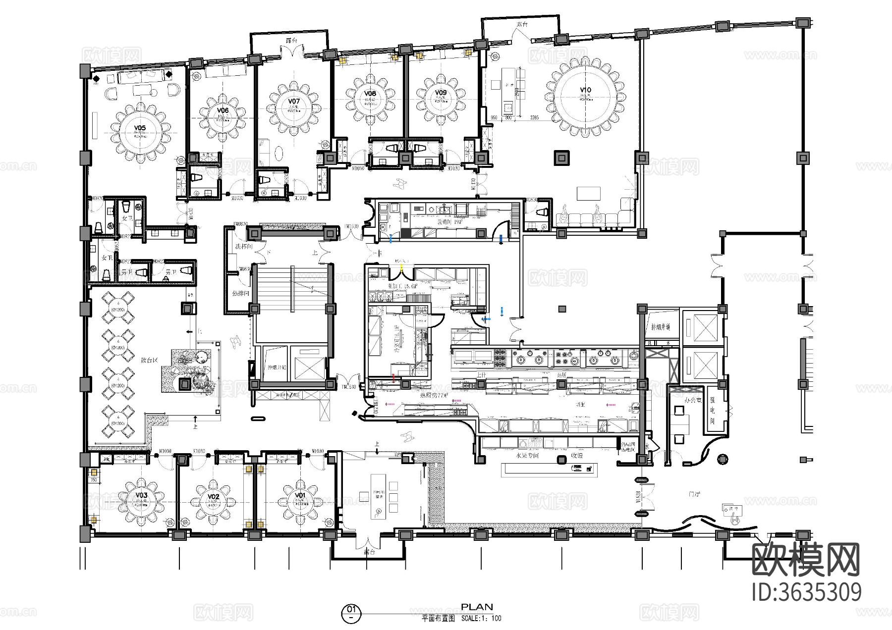 湘菜餐厅内装cad施工图下载（渲染图1）