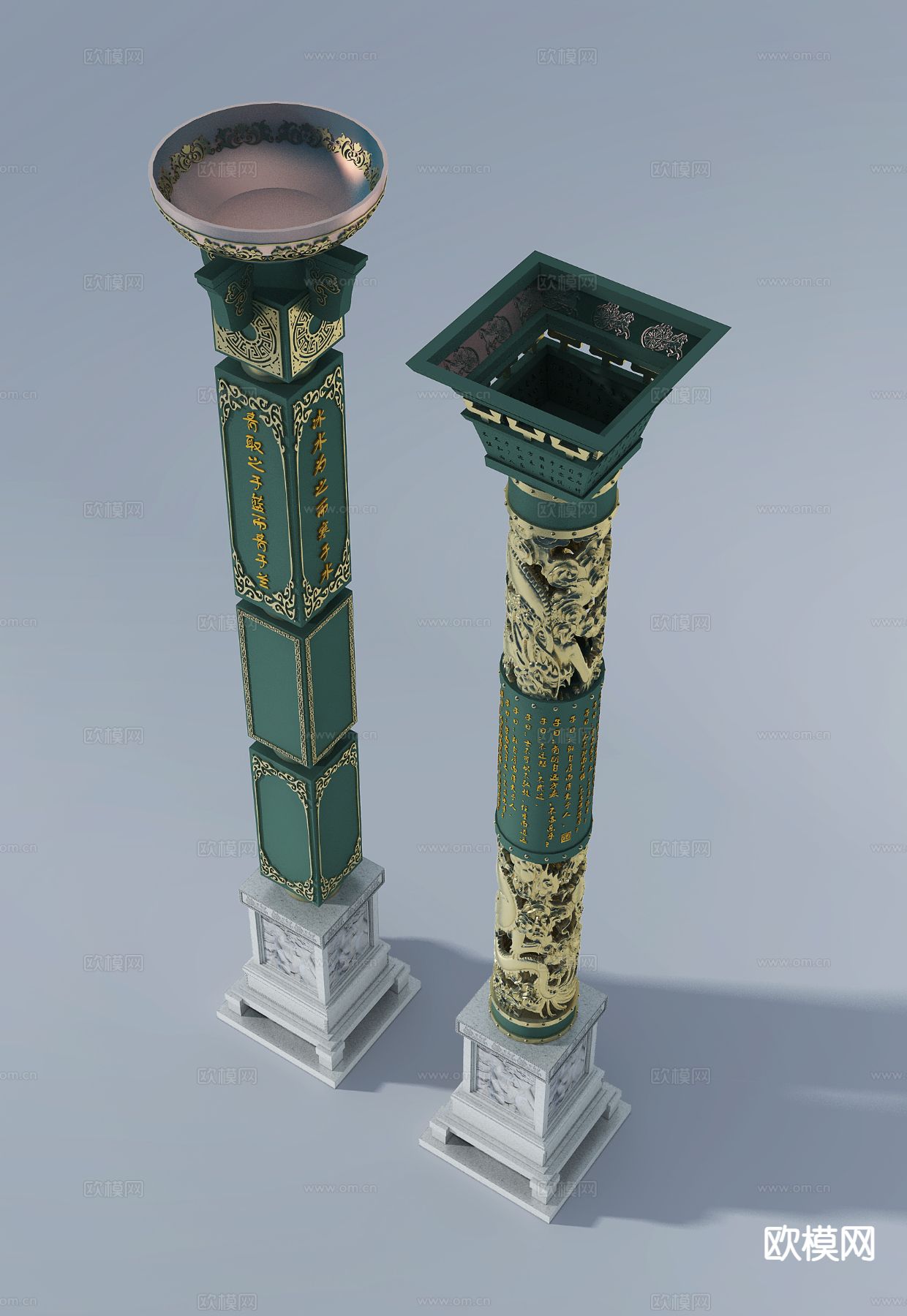 中式灯柱 雕花柱子su模型下载（渲染图3）