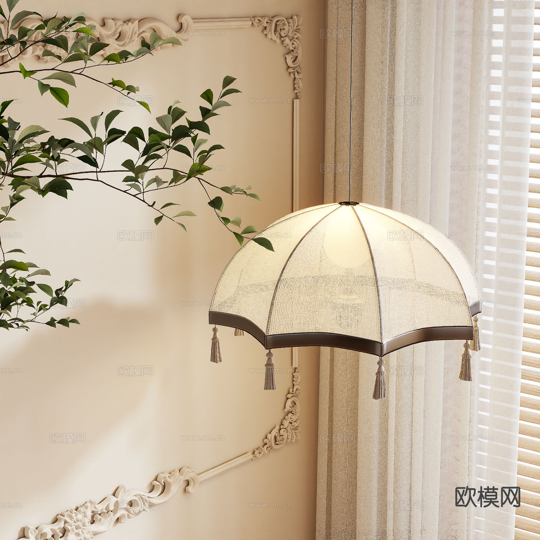 新中式吊灯3d模型下载