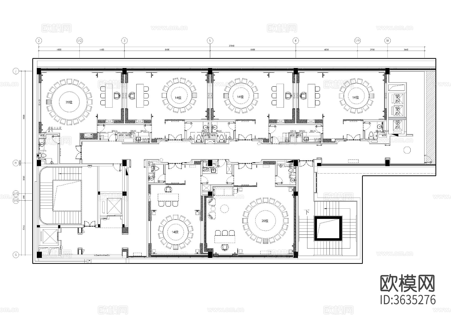 餐饮餐厅给排水cad施工图下载（渲染图2）