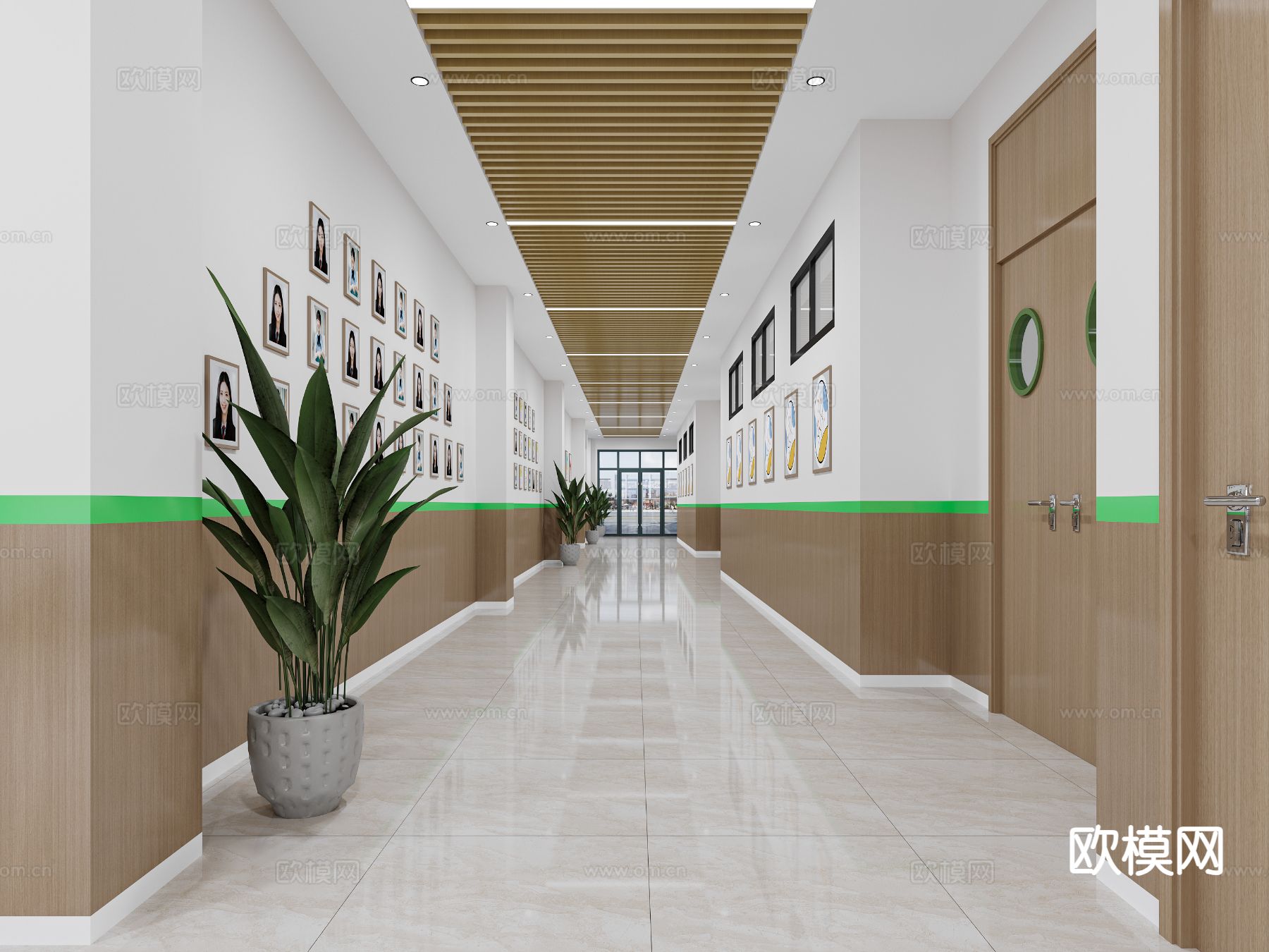 现代幼儿园过道  长廊3d模型下载（渲染图2）