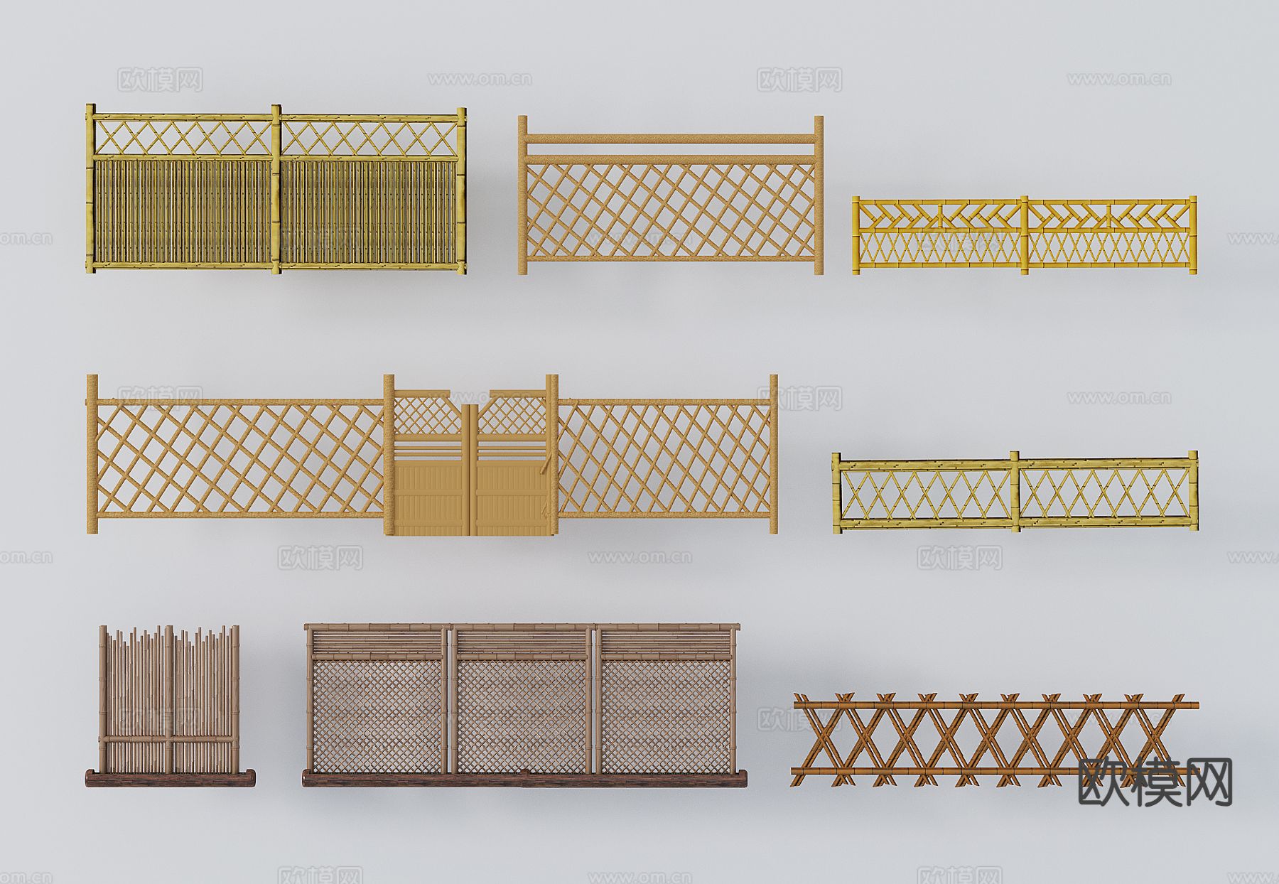 新中式竹篱笆 竹围栏 竹栏杆 竹护栏3d模型